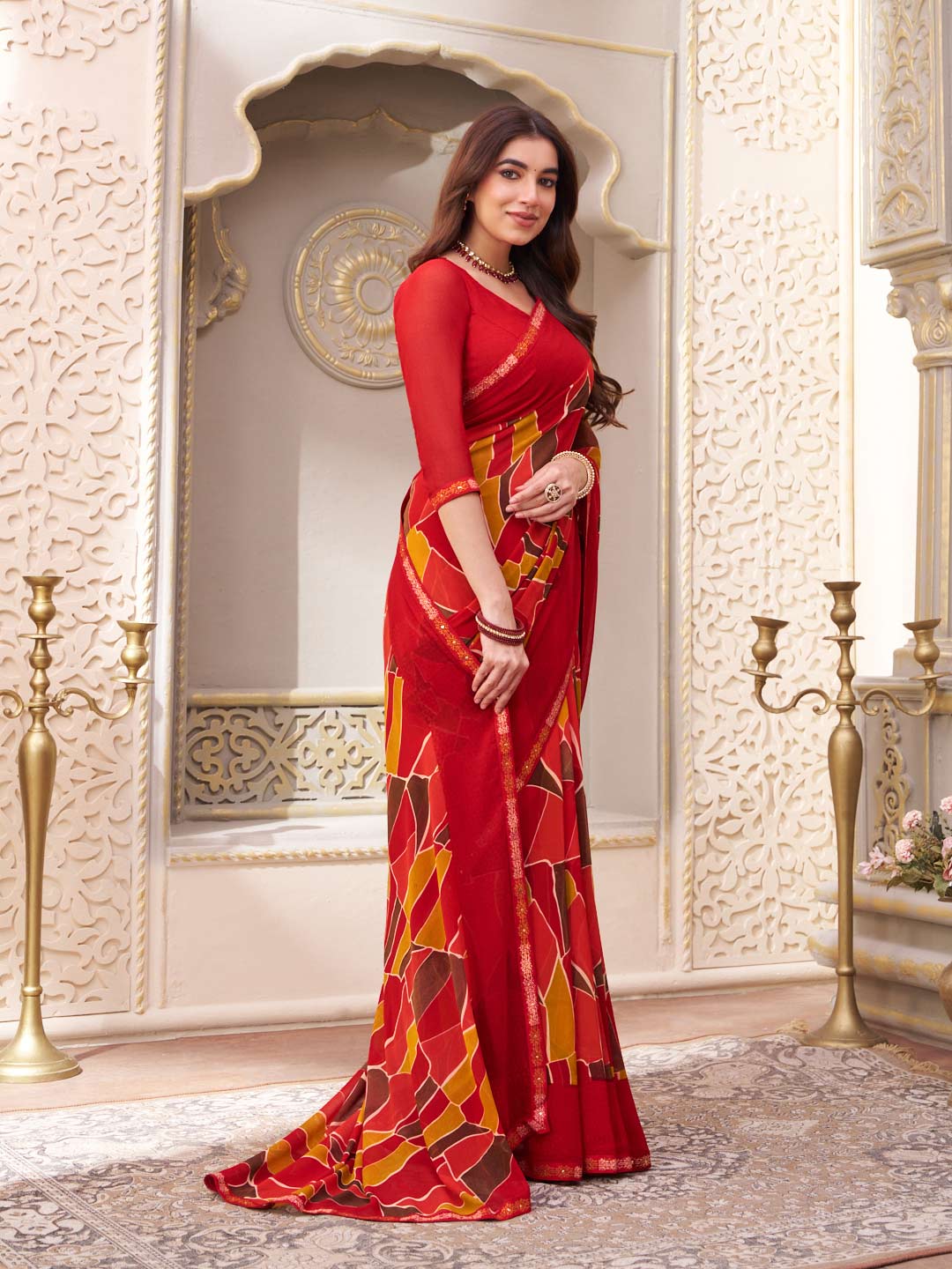 Laxmipati Limca Red Georgette Geometric Printed Saree