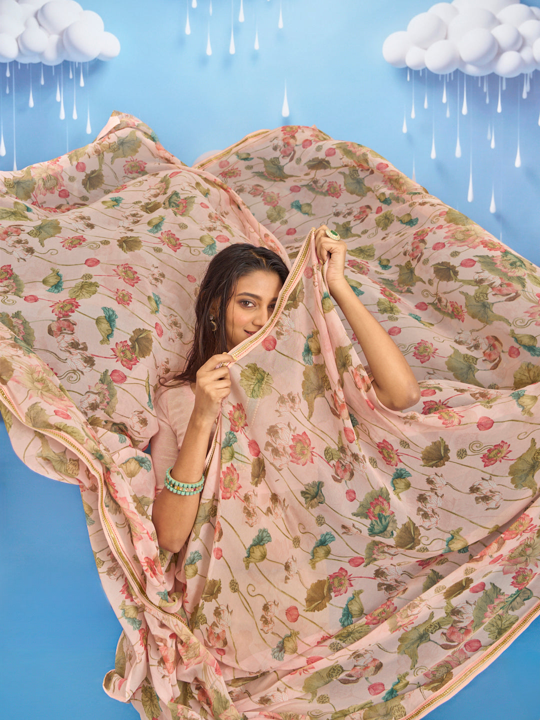 Laxmipati Sadhana Floral Printed Georgette Saree in Brown Color