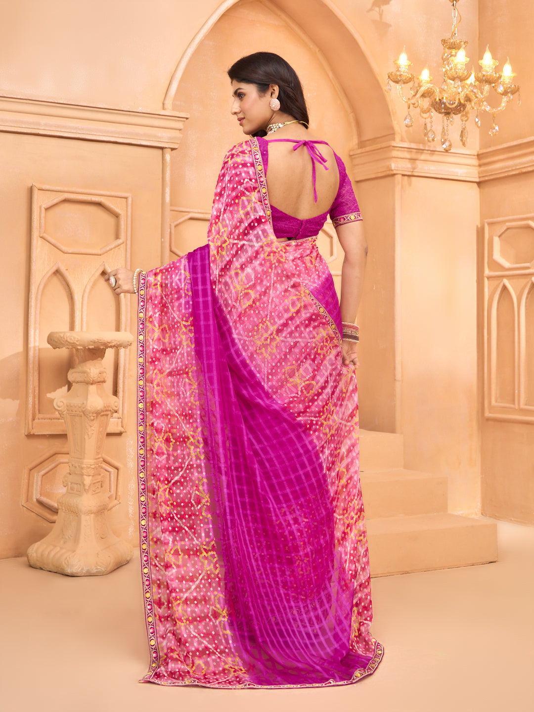 Laxmipati Tohfa Bandhani Printed Silk Saree in Pink Color