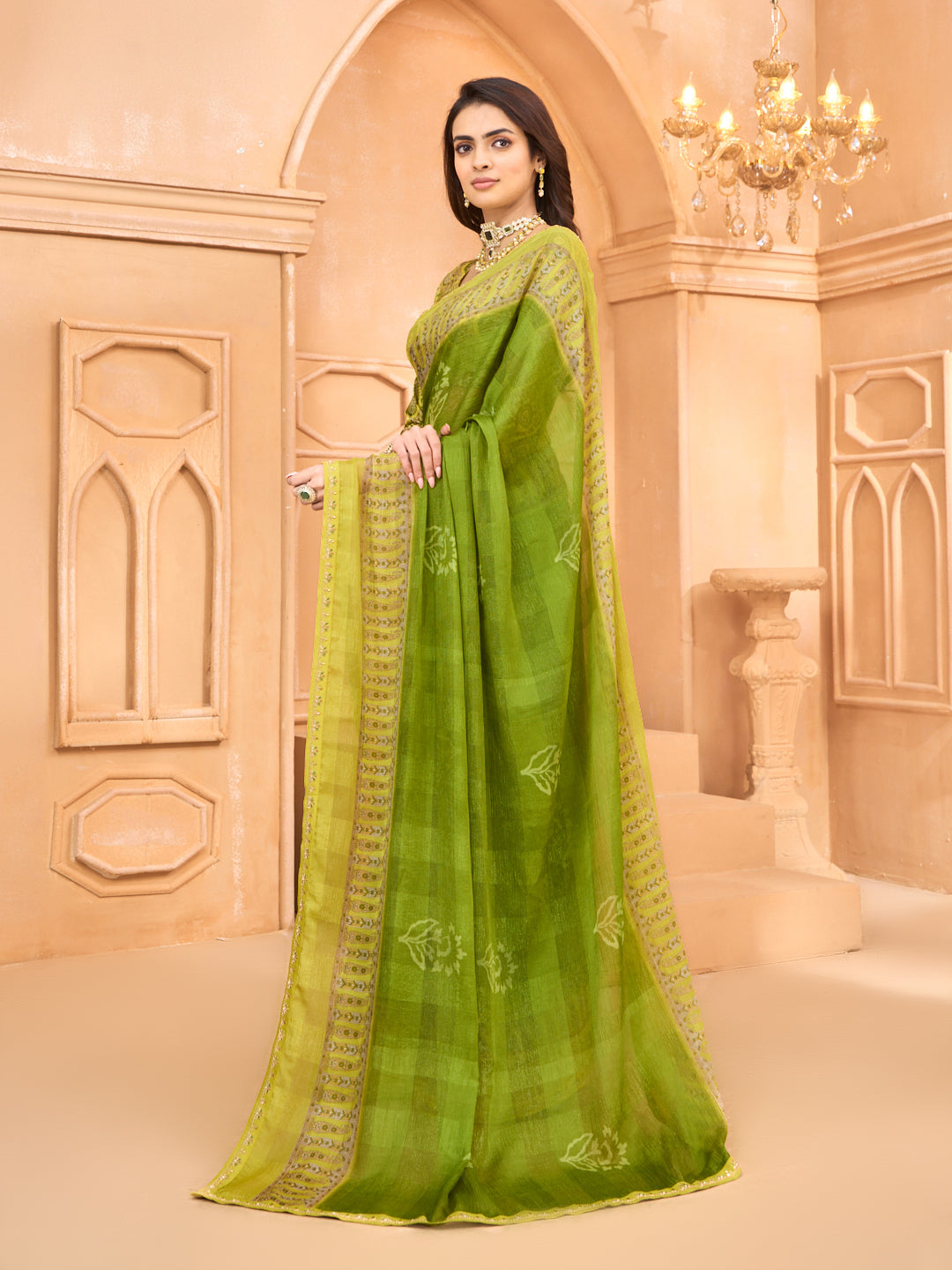 Laxmipati Tohfa Floral Printed Silk Saree in Green Color