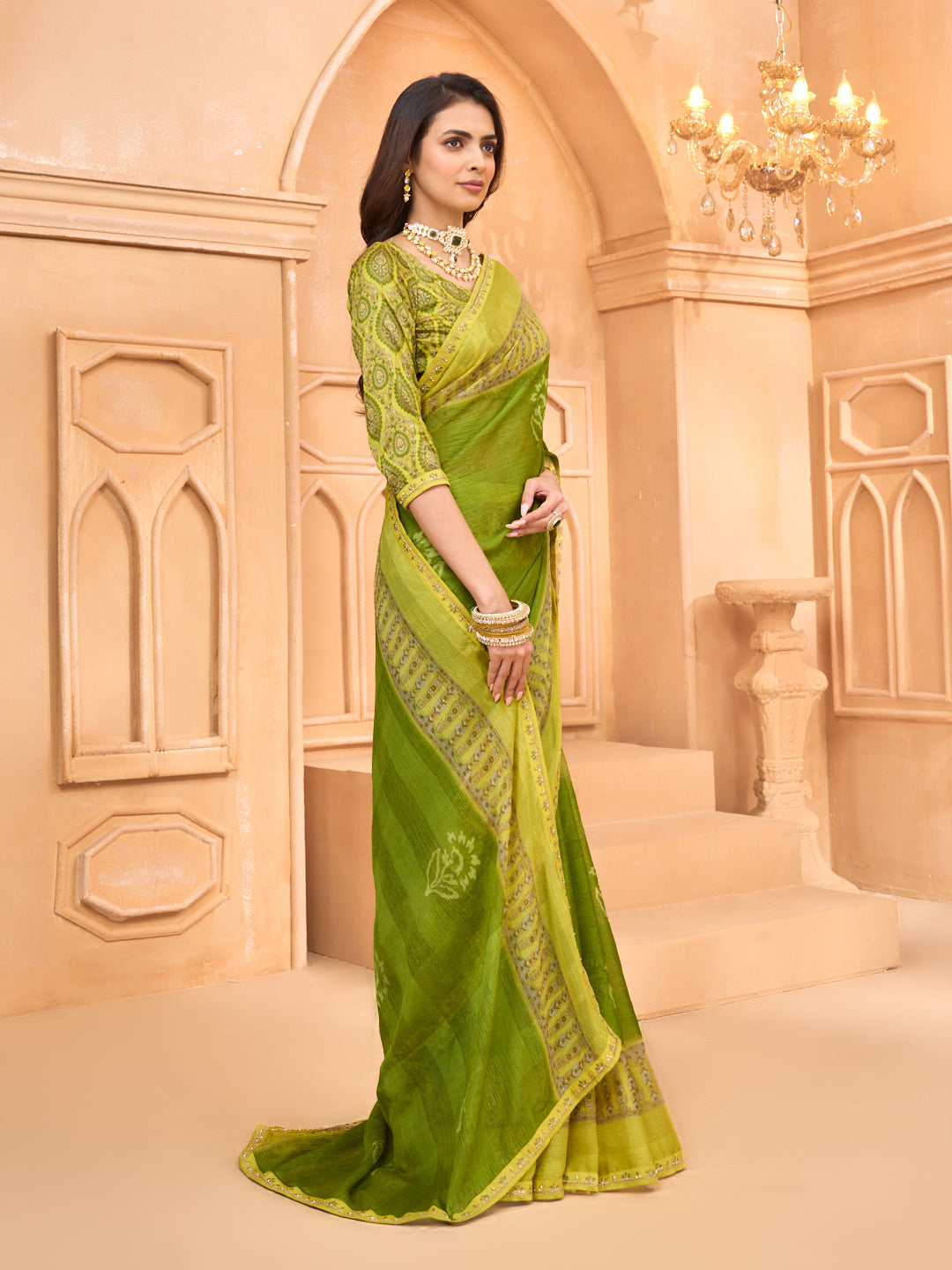 Laxmipati Tohfa Floral Printed Silk Saree in Green Color