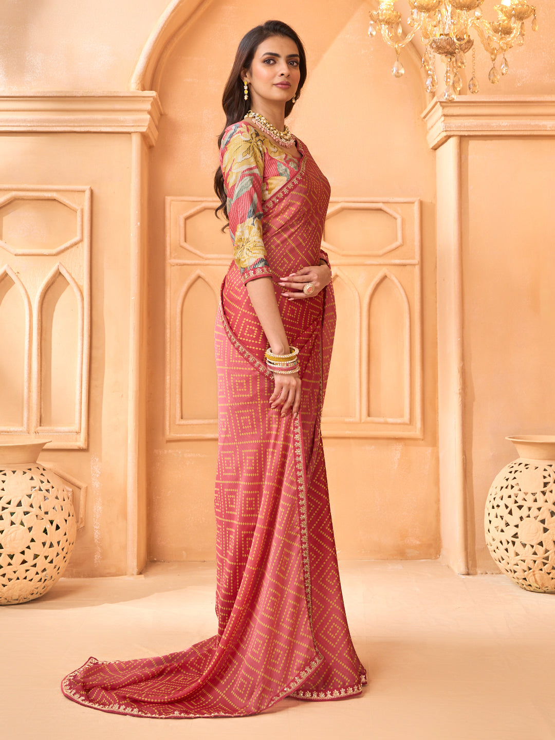 Laxmipati Tohfa Bandhani Printed Silk Saree in Orange Color