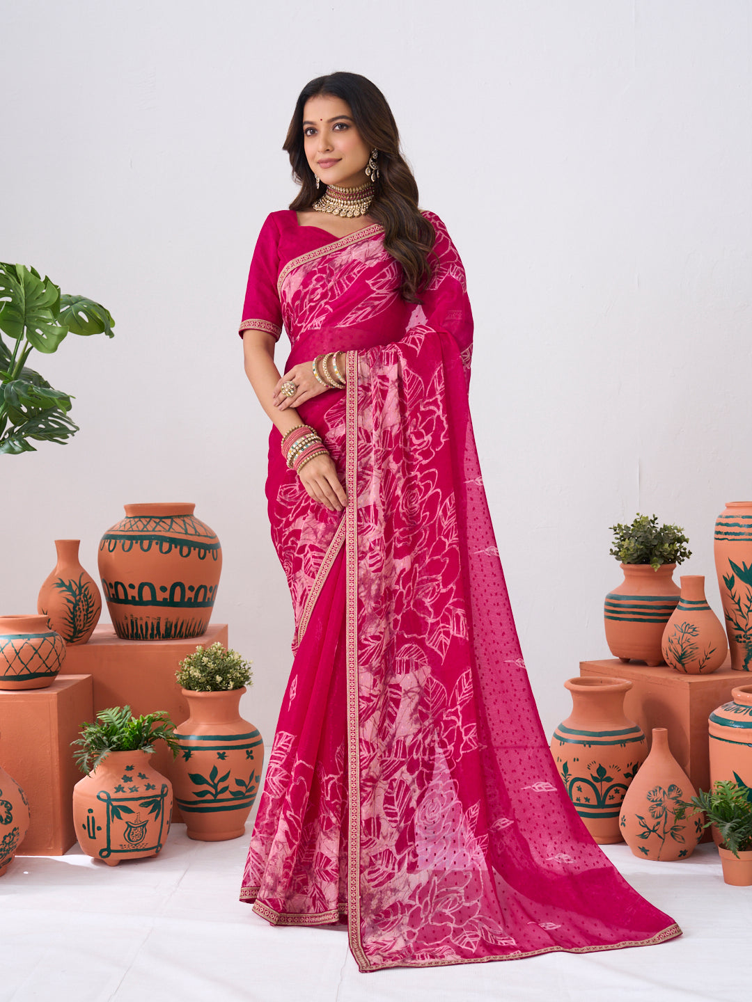 Laxmipati Ishita Pink Floral Printed Silk Saree