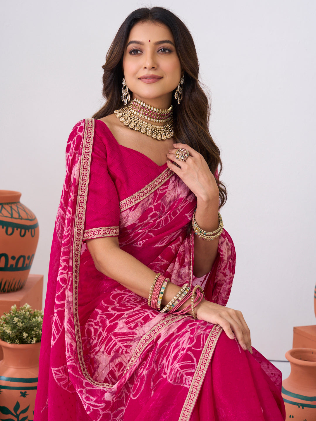 Laxmipati Ishita Pink Floral Printed Silk Saree