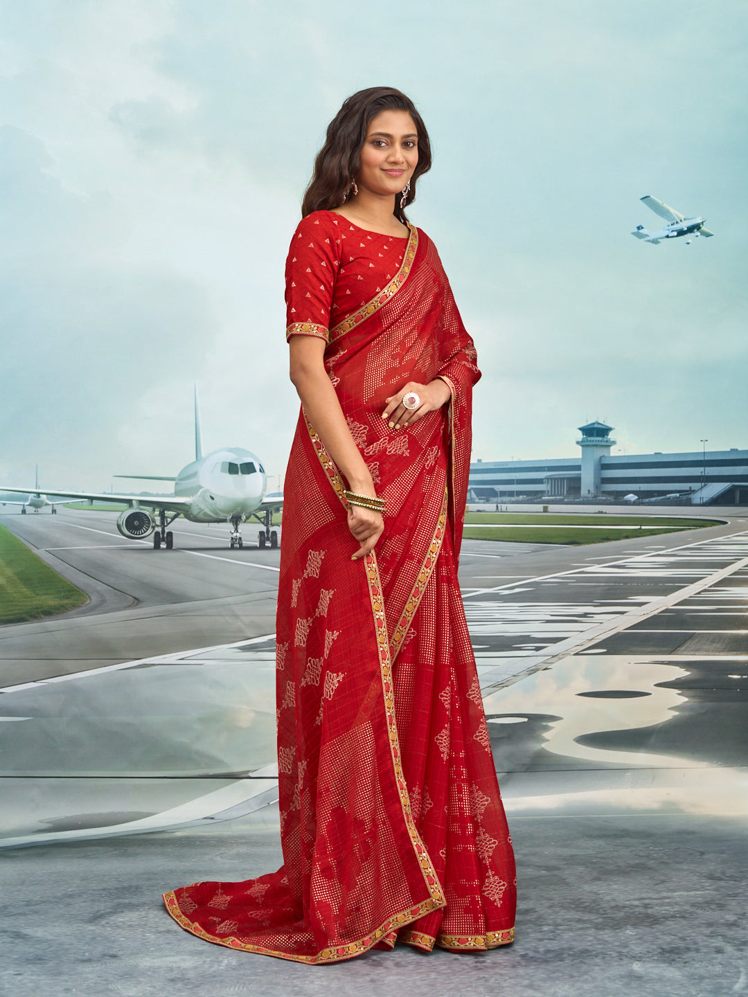 Laxmipati Raadhika Red Floral Print Silk Saree