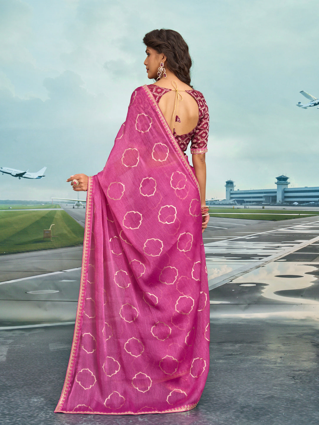 Laxmipati Raadhika Pink Wavy Print Silk Saree