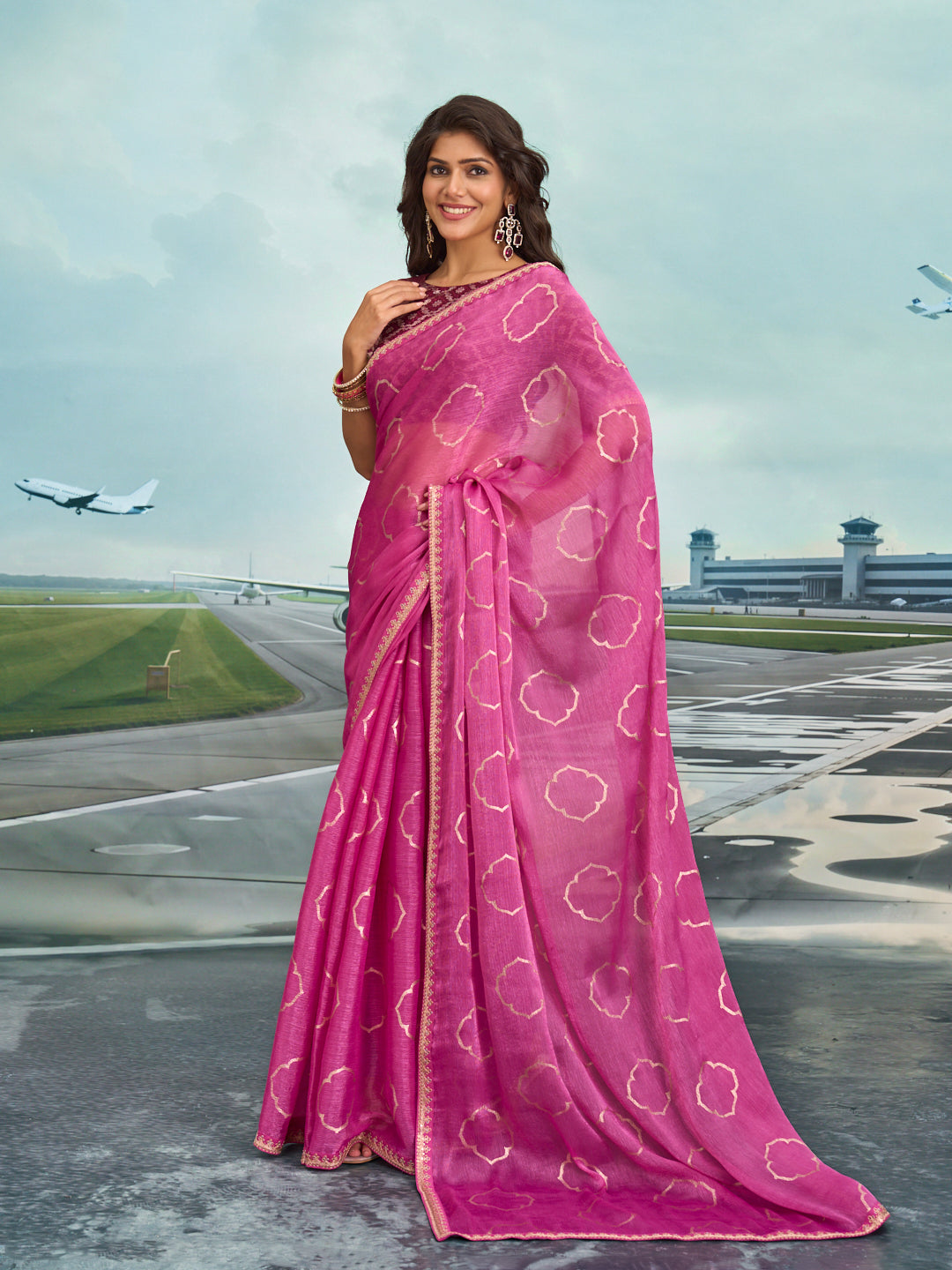 Laxmipati Raadhika Pink Wavy Print Silk Saree
