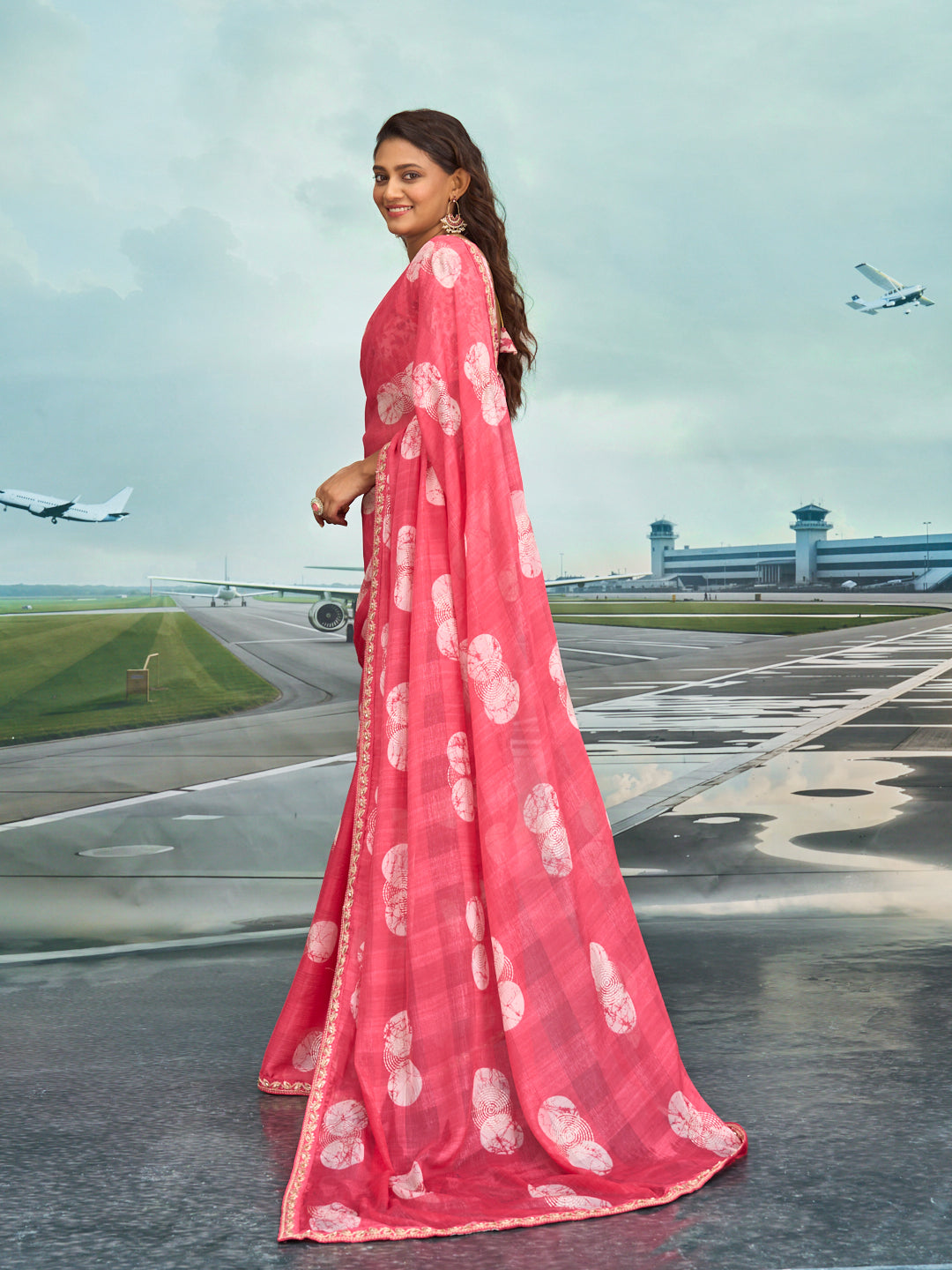 Laxmipati Raadhika Pink Abstract Print Chiffon Saree