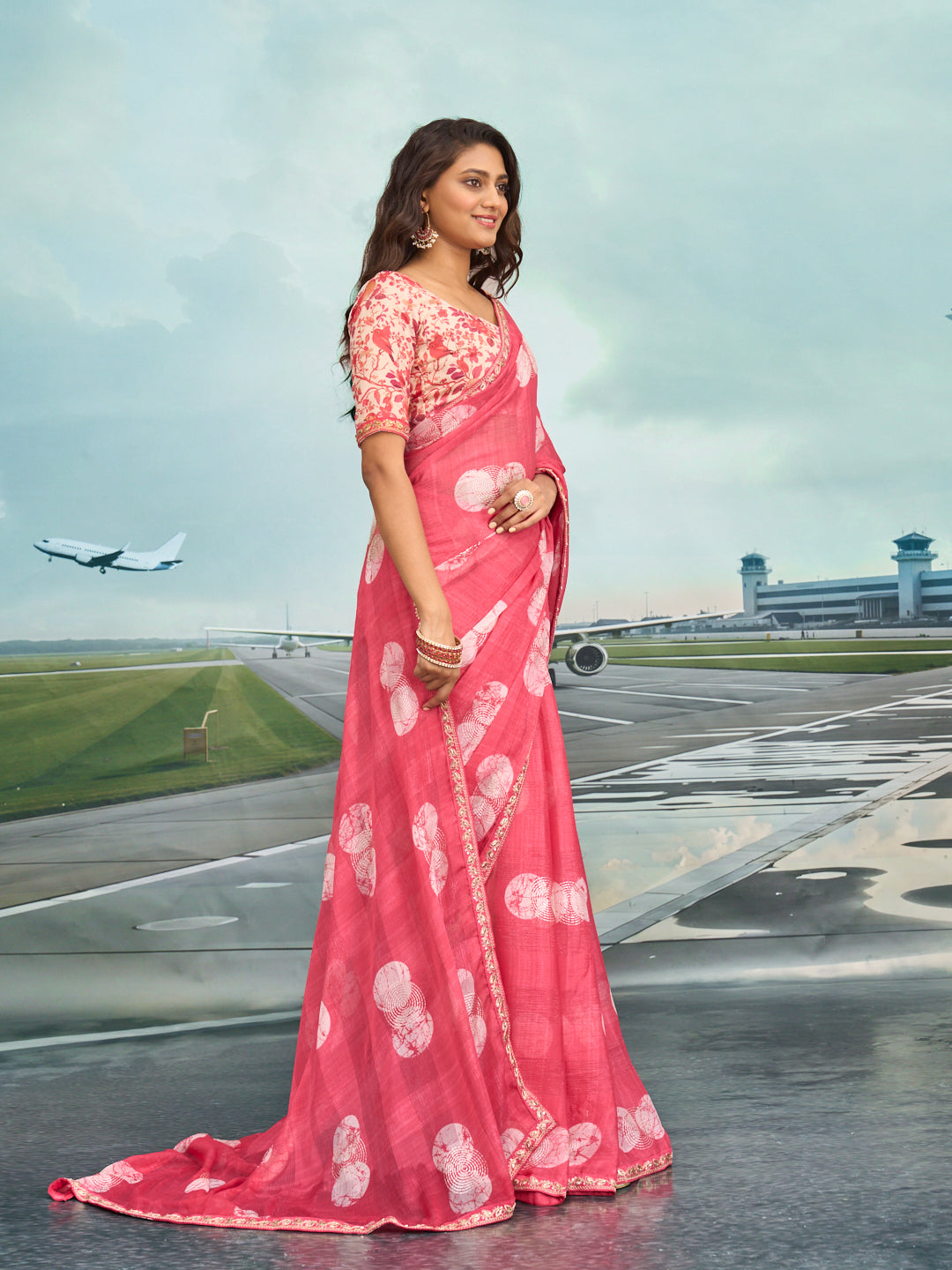 Laxmipati Raadhika Pink Abstract Print Chiffon Saree