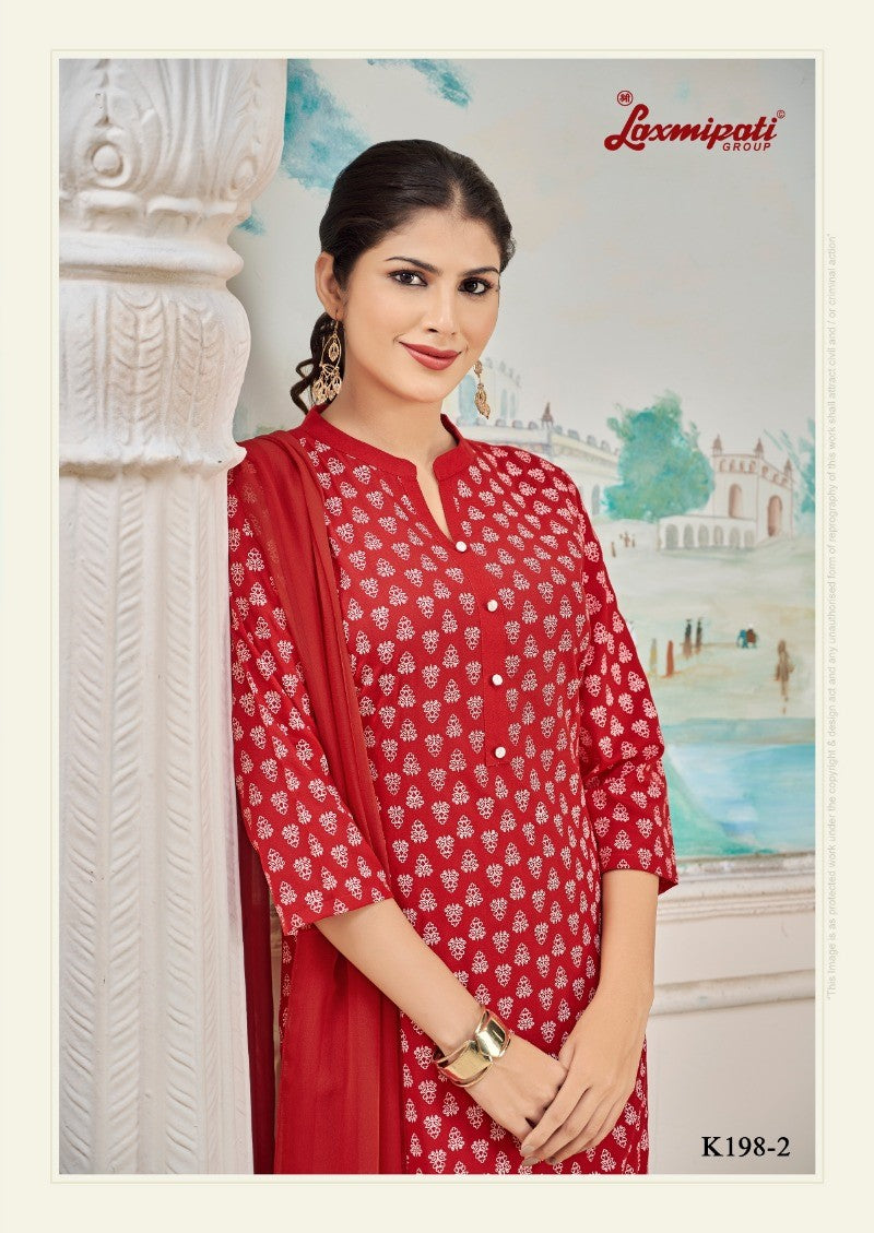 Laxmipati K198-2 Spun Cotton Base Dark Red Kurti With Pant & Dupatta