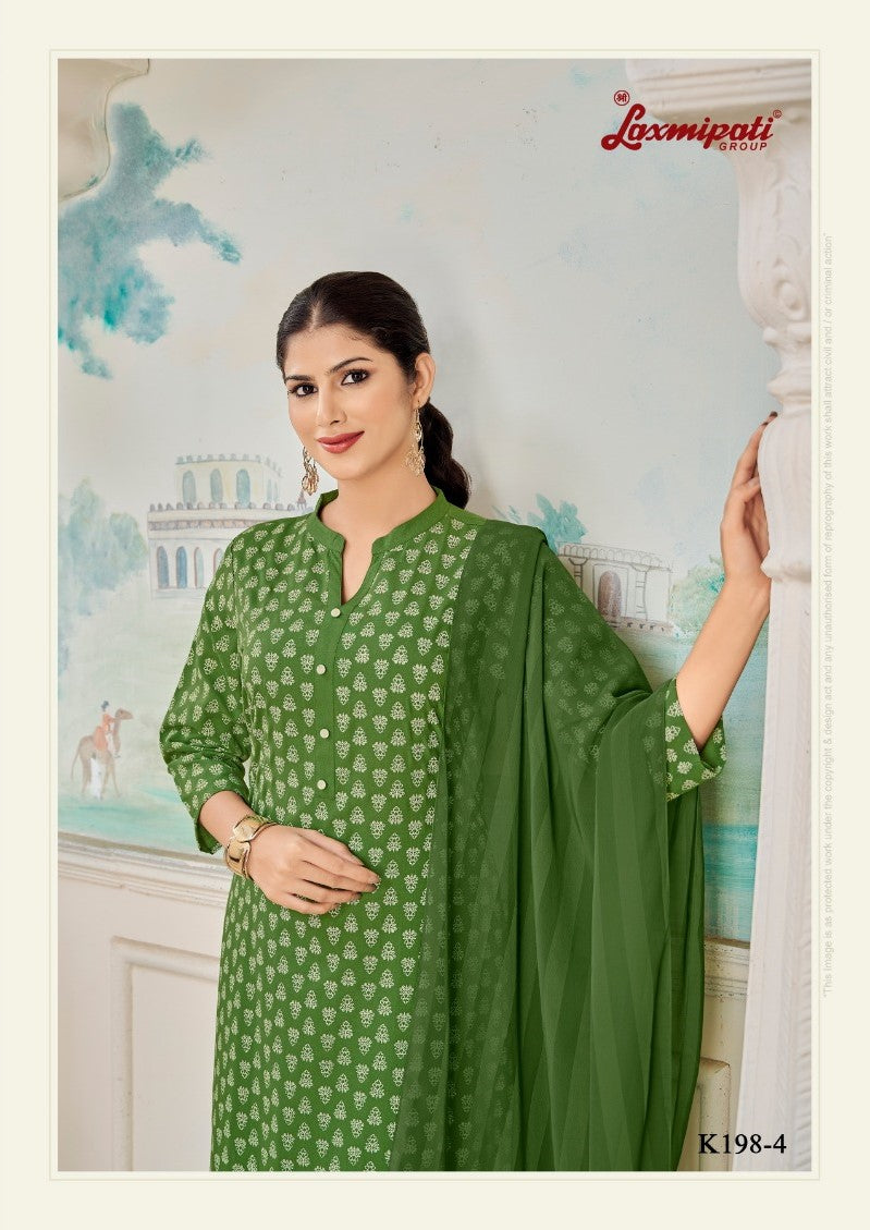 Laxmipati K198-4 Spun Cotton Base Dark Green Kurti With Pant & Dupatta