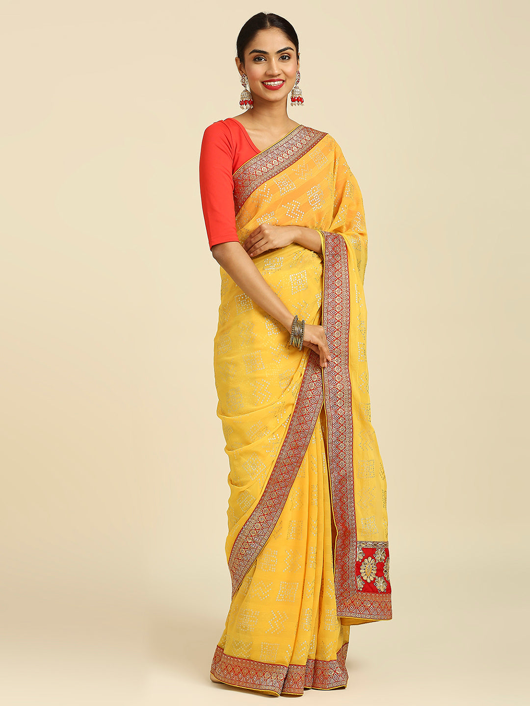 Laxmipati M2113 Chiffon Yellow Sarees