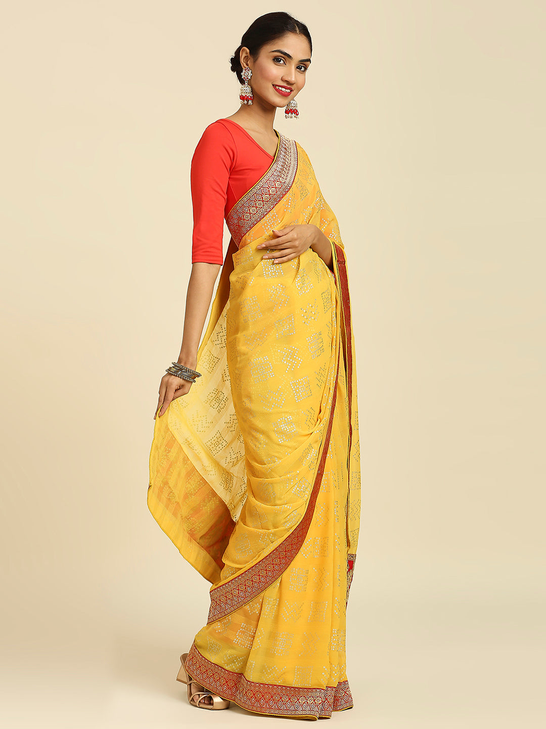 Laxmipati M2113 Chiffon Yellow Sarees