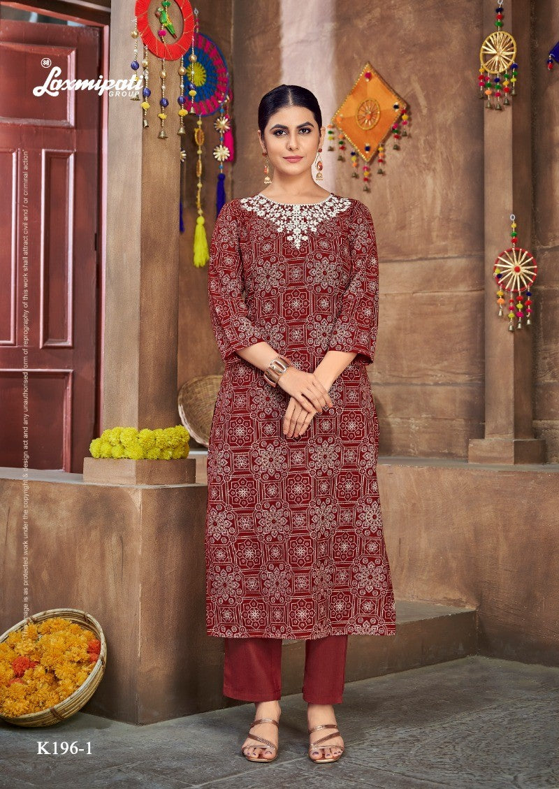 Laxmipati K196-1 Spun Cotton Base Red Kurti