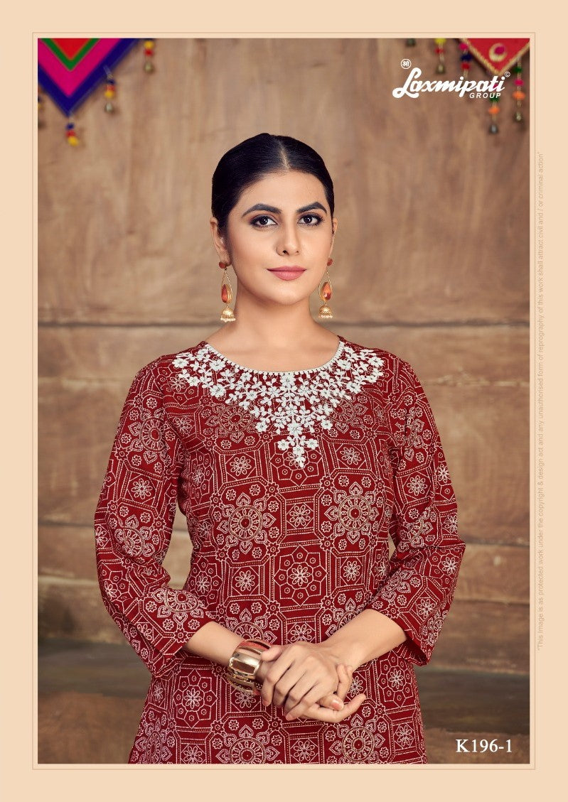 Laxmipati K196-1 Spun Cotton Base Red Kurti