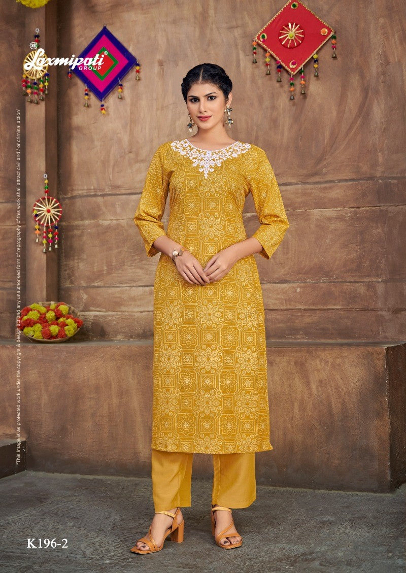Laxmipati K196-2 Spun Cotton Base Yellow Kurti