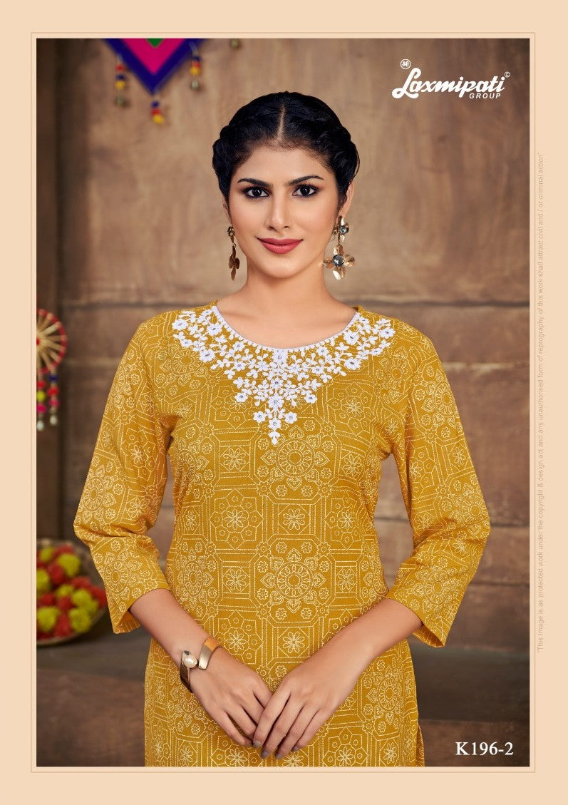 Laxmipati K196-2 Spun Cotton Base Yellow Kurti