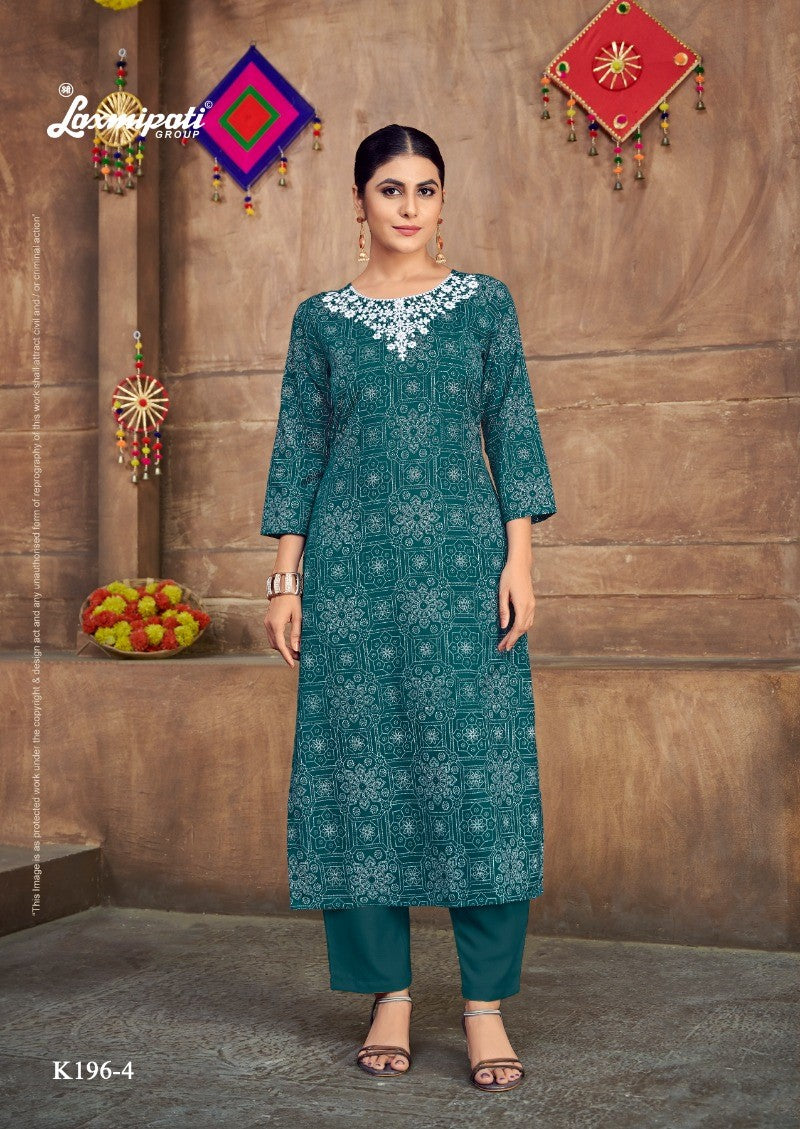 Laxmipati K196-4 Spun Cotton Base Teal Blue Kurti