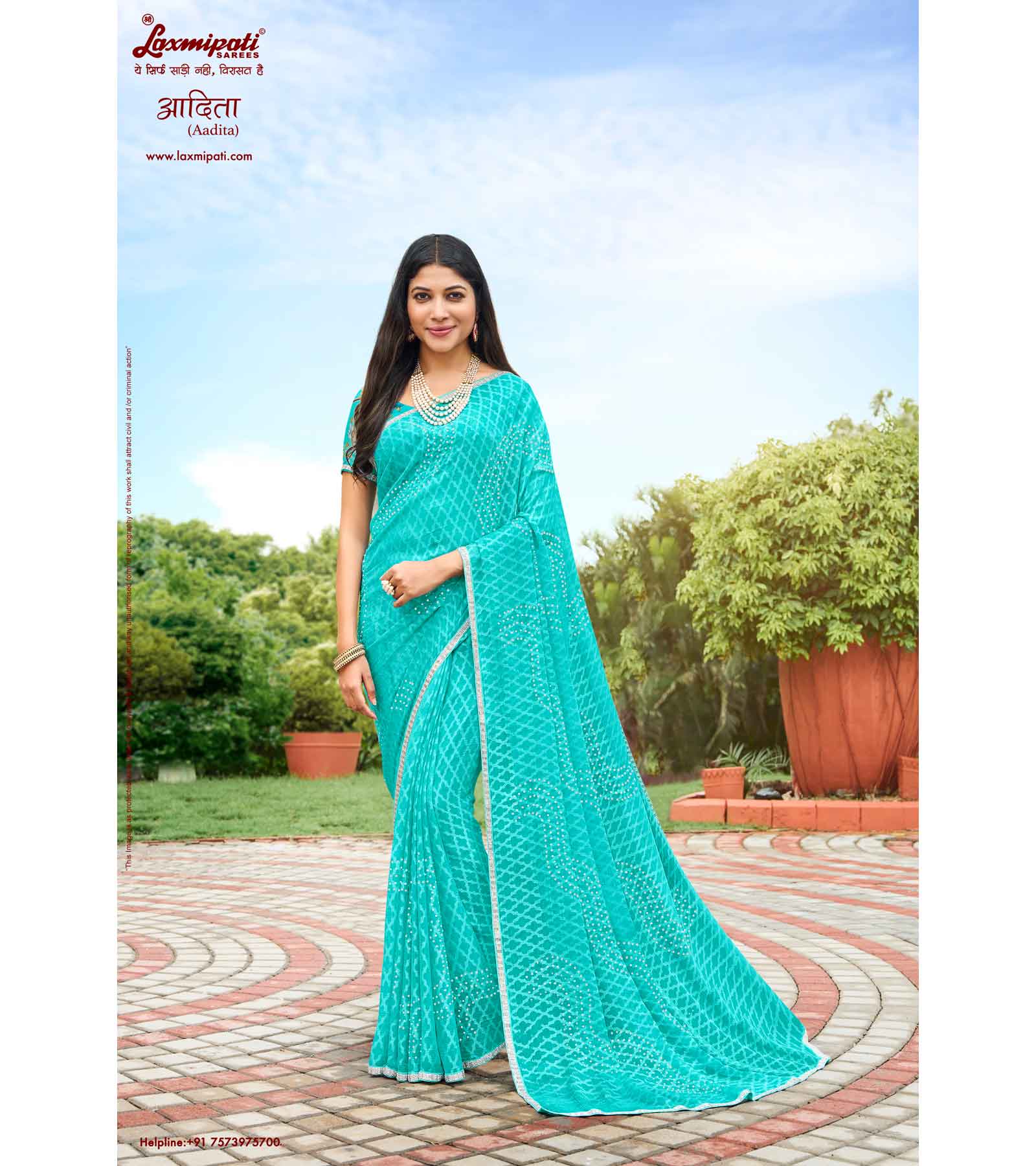 Laxmipati Adita N2018 Chiffon Brasso Blue Saree Laxmipati Sarees Sale