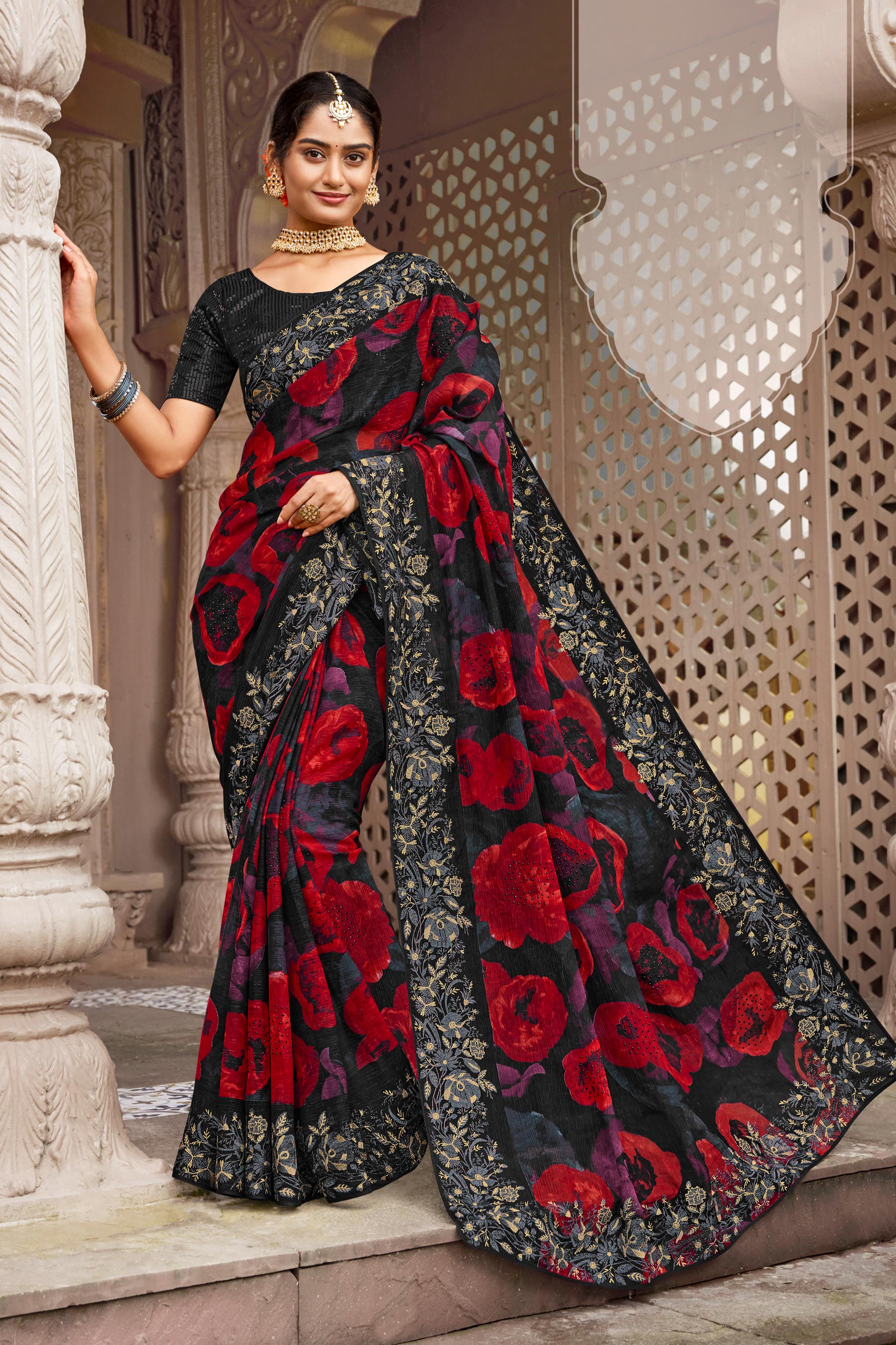 Laxmipati Mastani N-2085 Chiffon Black Saree