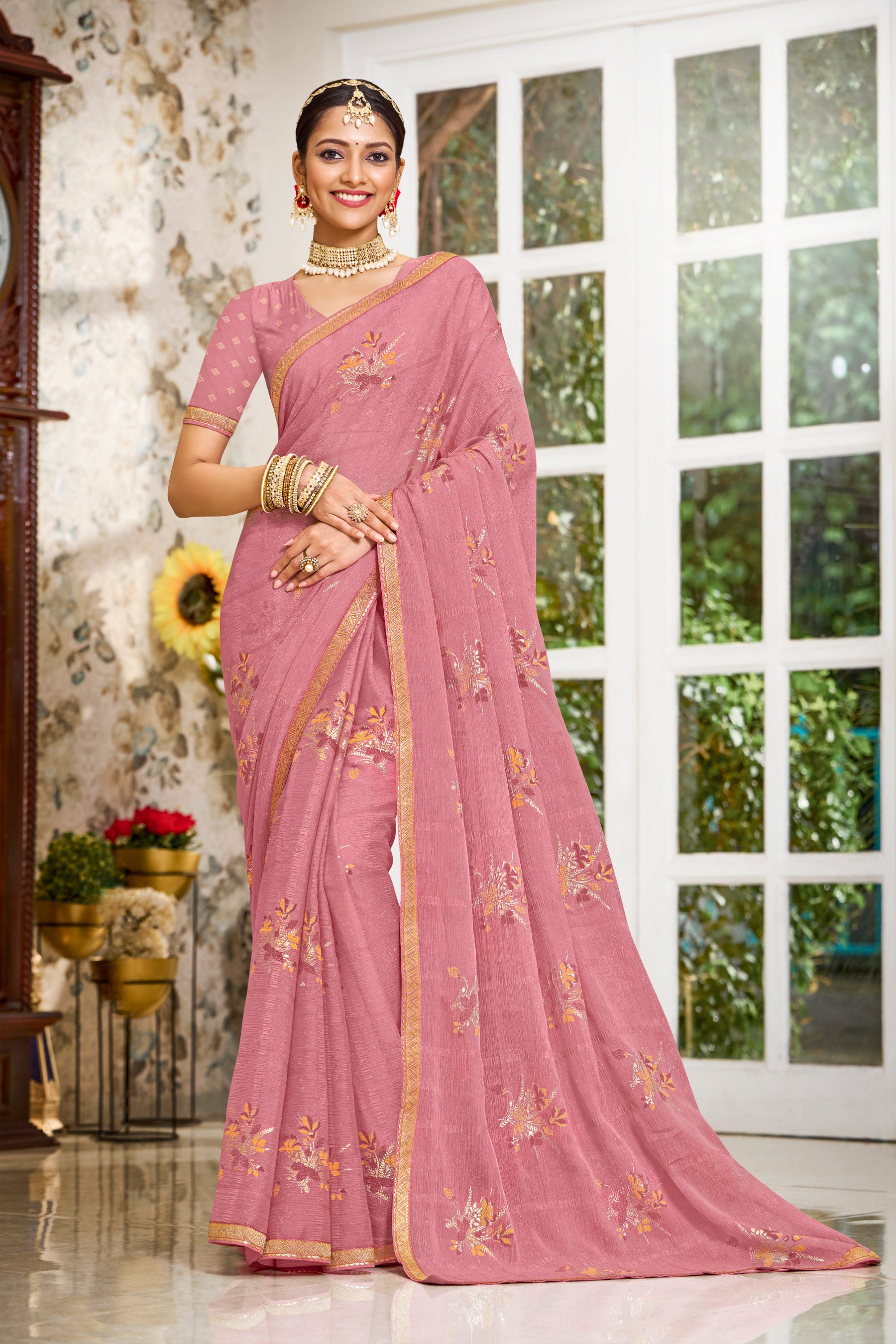 Laxmipati Zinal N-2112 Chiffon Pink Saree