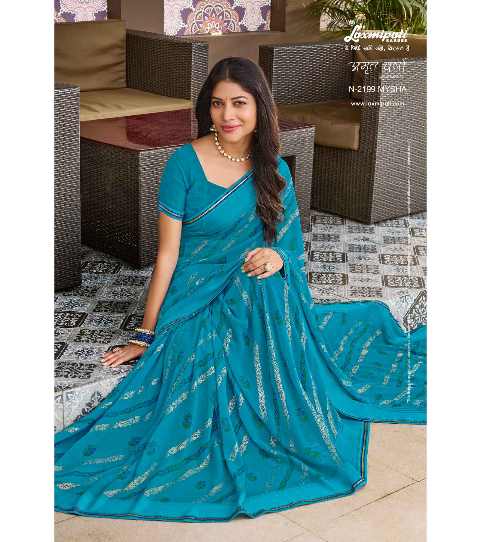Laxmipati Amrit Varsha N-2199 Chiffon Blue Saree