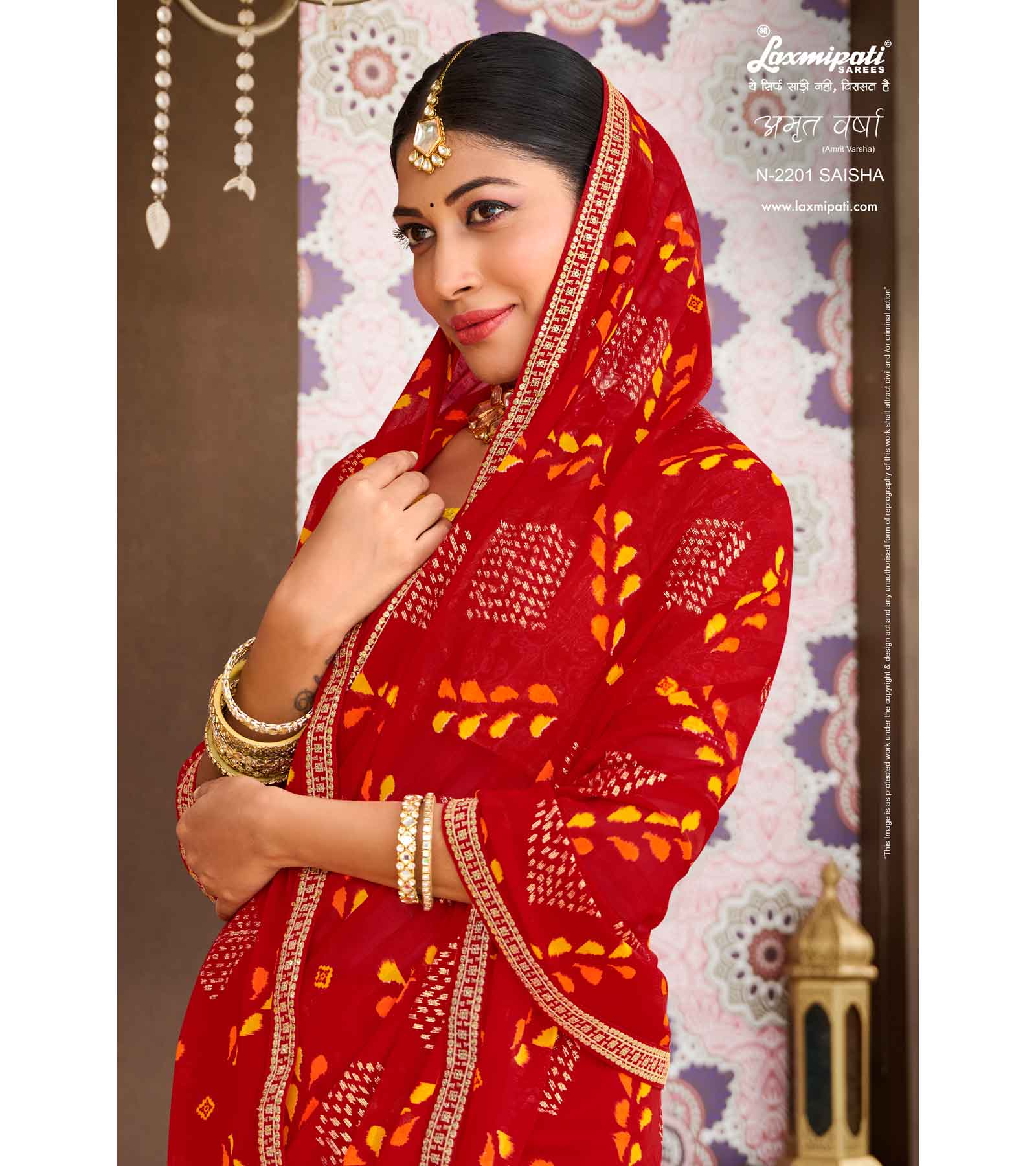 Laxmipati Amrit Varsha N-2201 Chiffon Red Saree