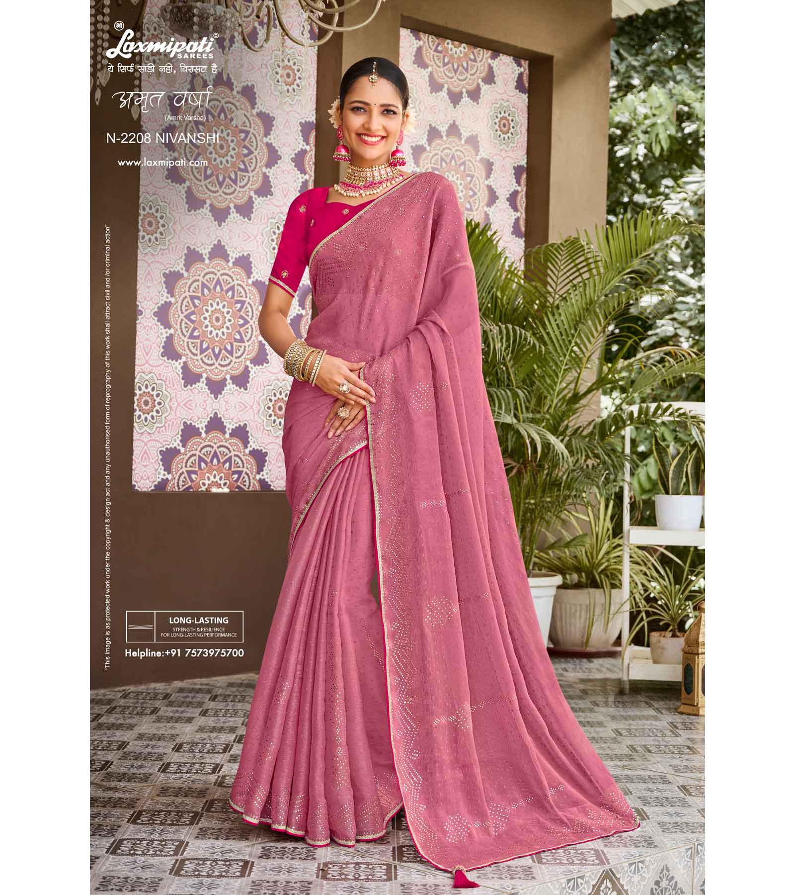 Laxmipati Amrit Varsha N-2208 Chiffon Pink Saree