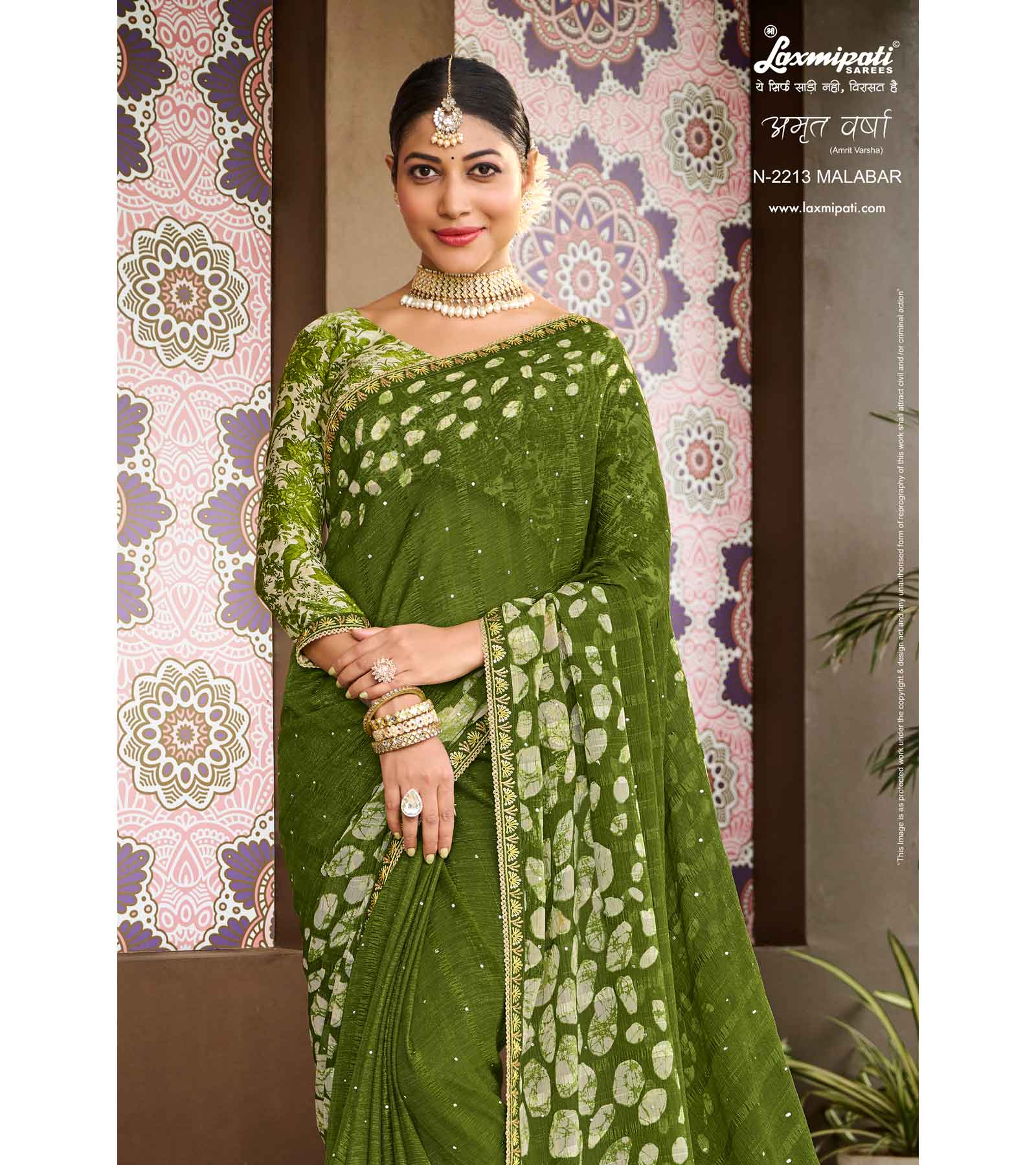 Laxmipati Amrit Varsha N-2213 Chiffon Green Saree