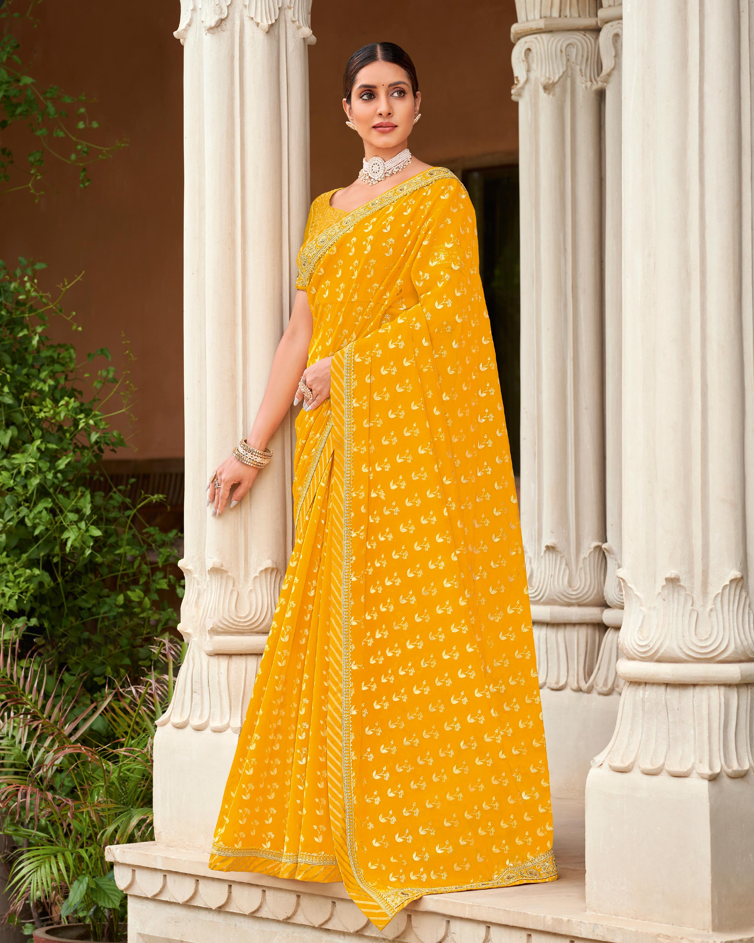 Laxmipati Gud_Chini N-2233 Organza Yellow Saree