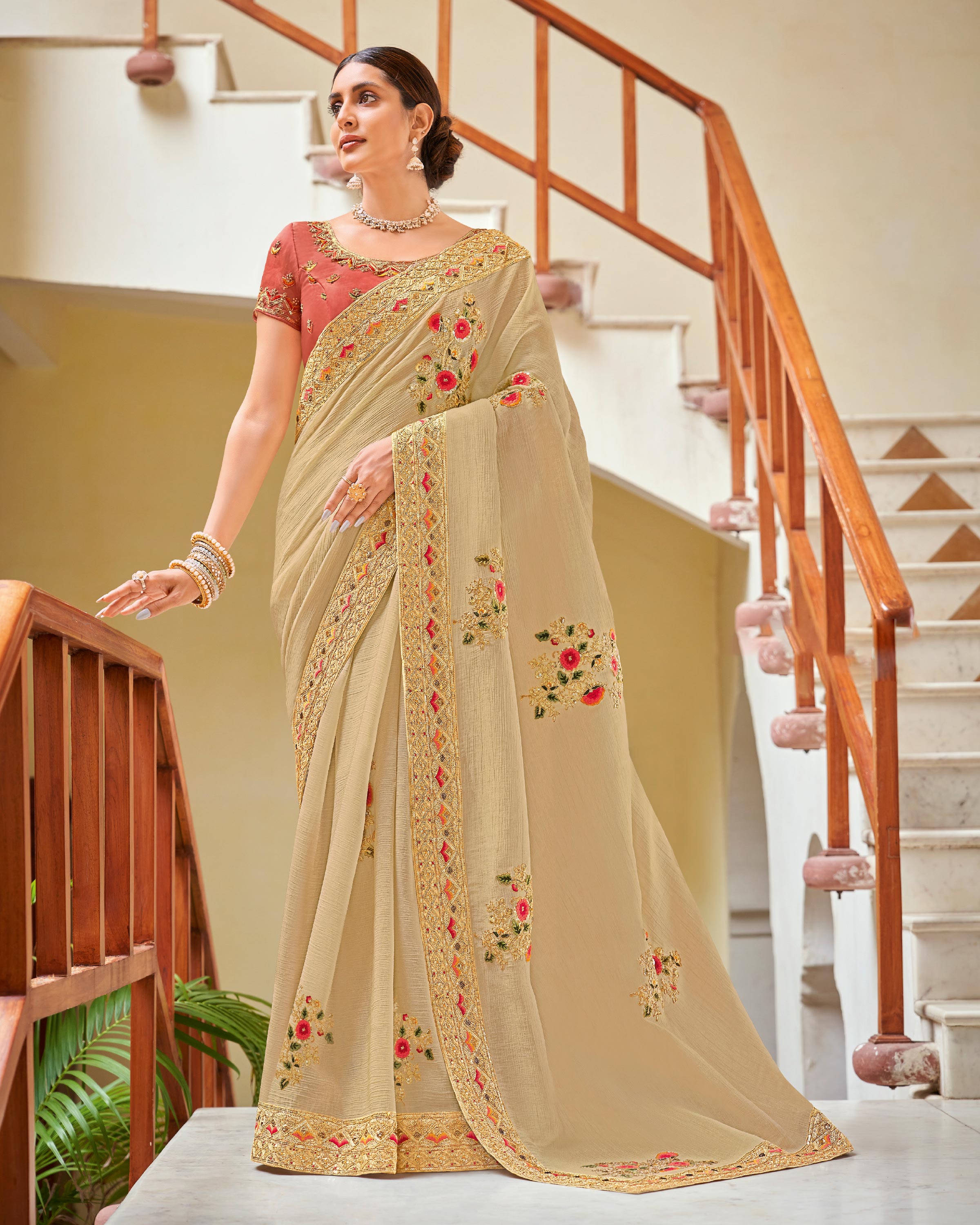Laxmipati Gud_Chini N-2234 Tissue Beige Saree