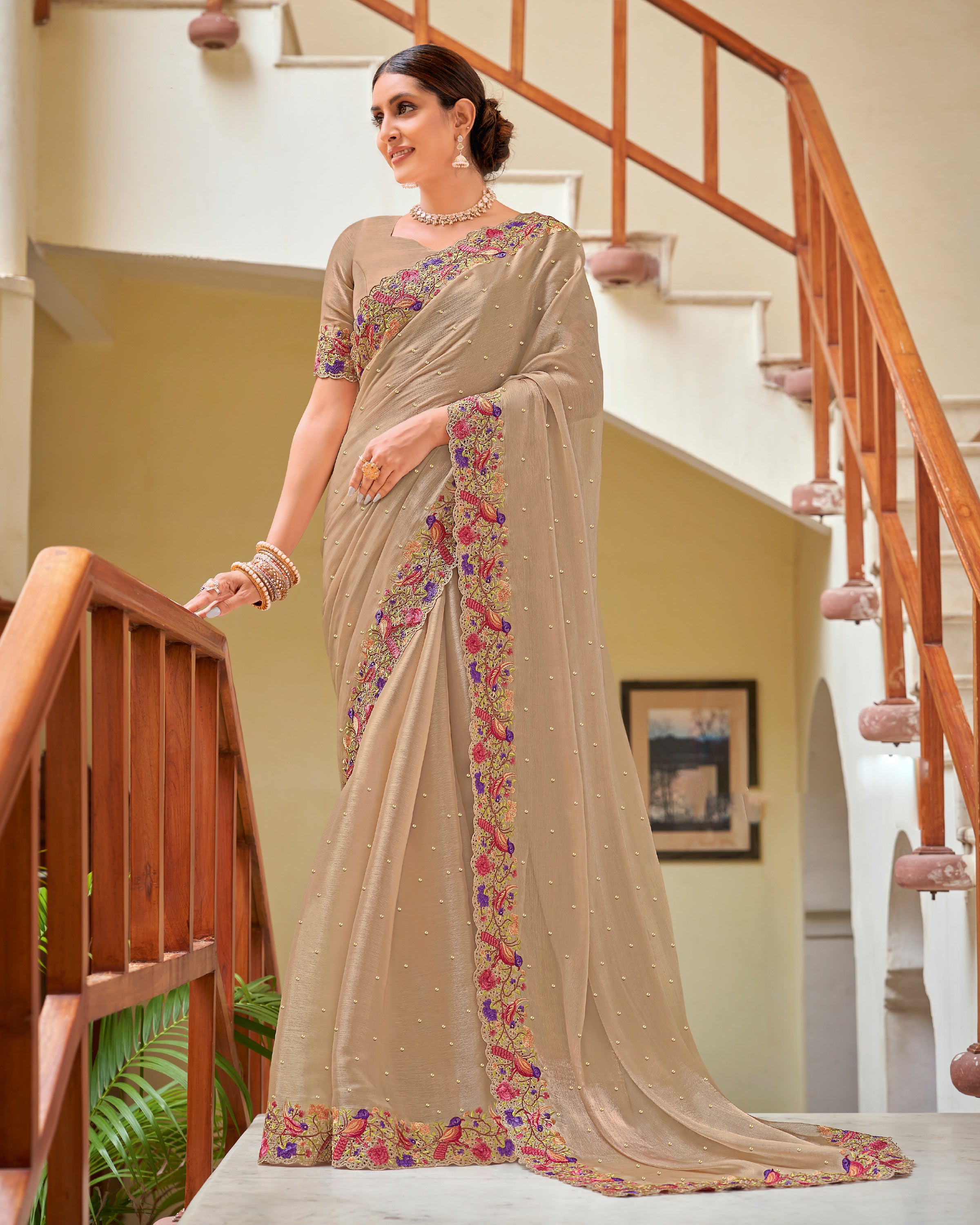 Laxmipati Gud_Chini N-2237 Satin Beige Saree