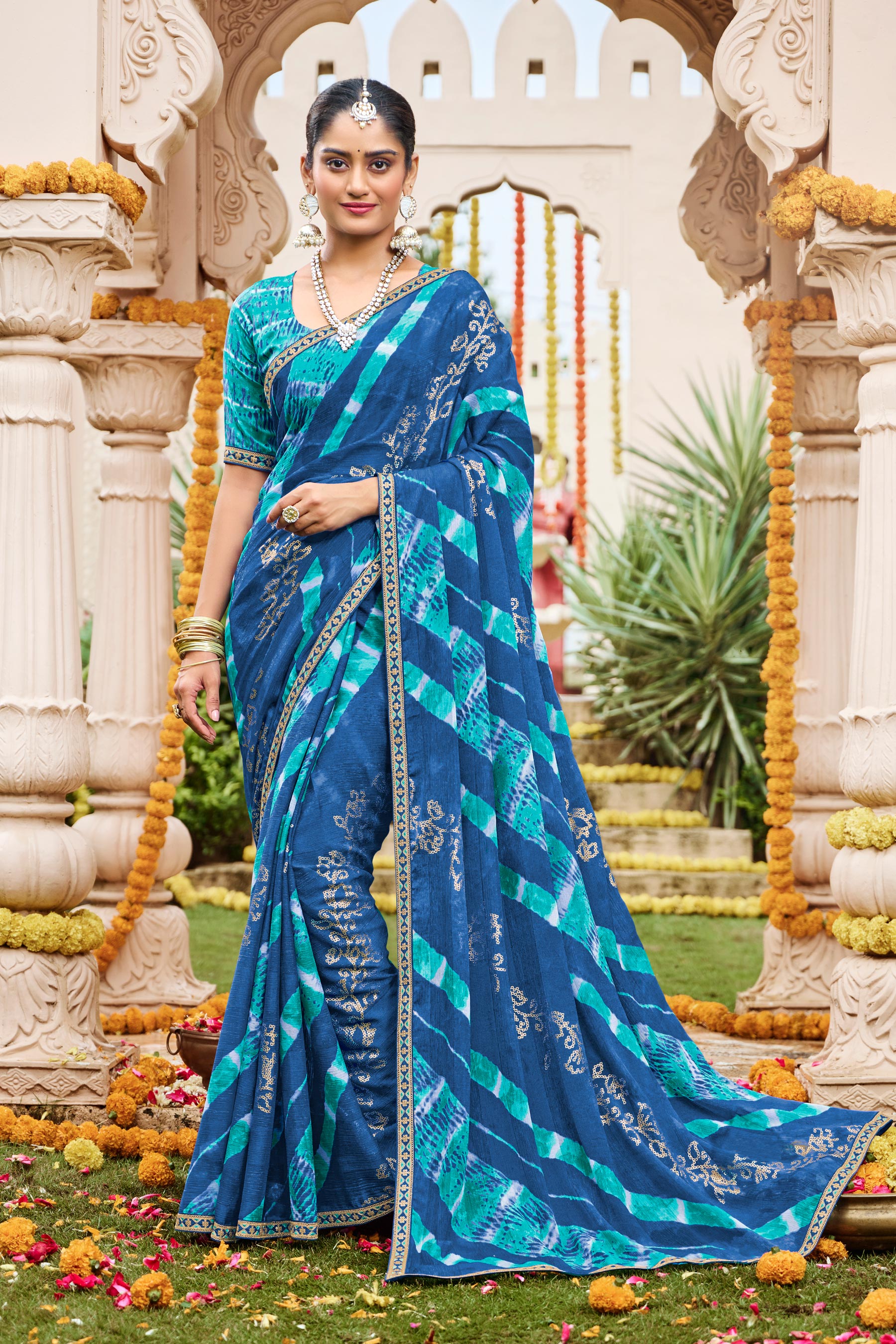 Laxmipati Dhan_laxmi N-2261 Chiffon Blue Saree