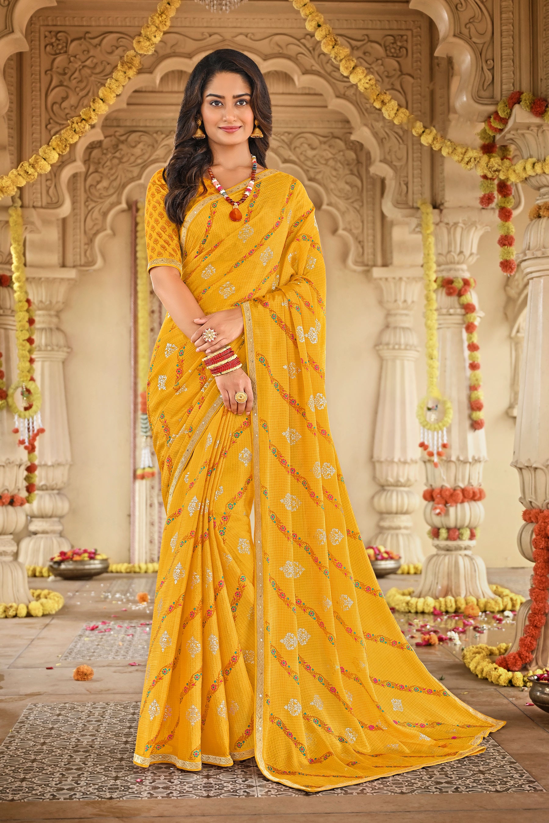 Ready to Wear Laxmipati Dhanlaxmi N-2281 Chiffon Mustard Saree