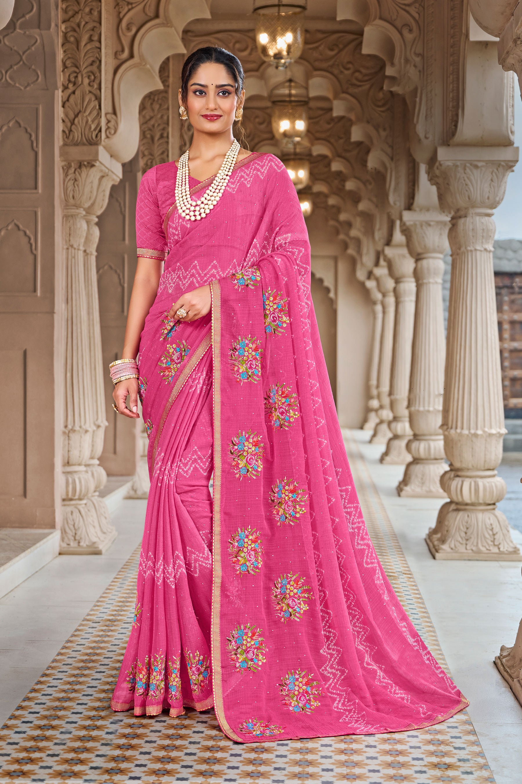 Laxmipati Dairy_Milk N-2285 Chiffon Pink Saree