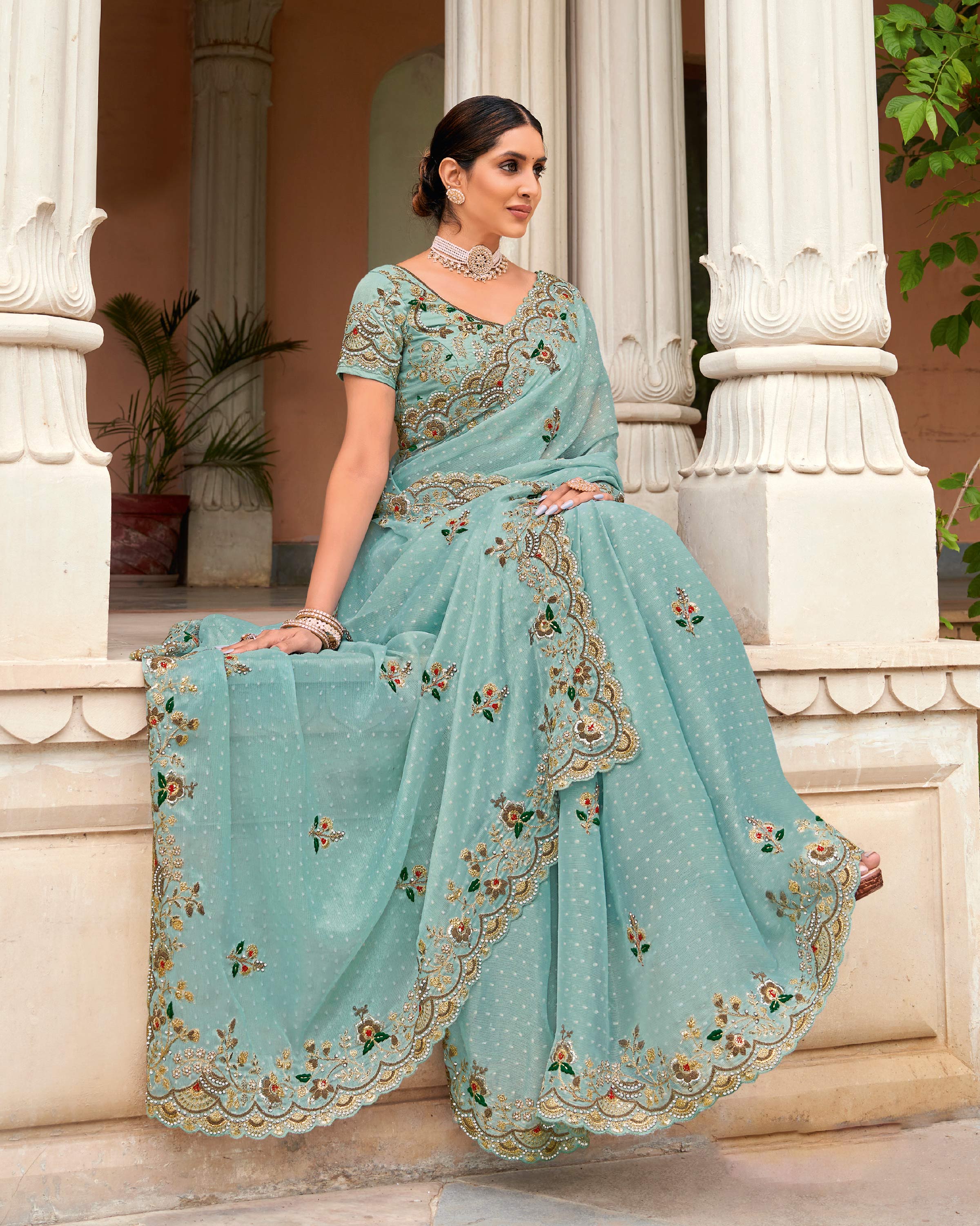 Laxmipati Manmarzi N-2319 Chiffon Sky Blue Saree