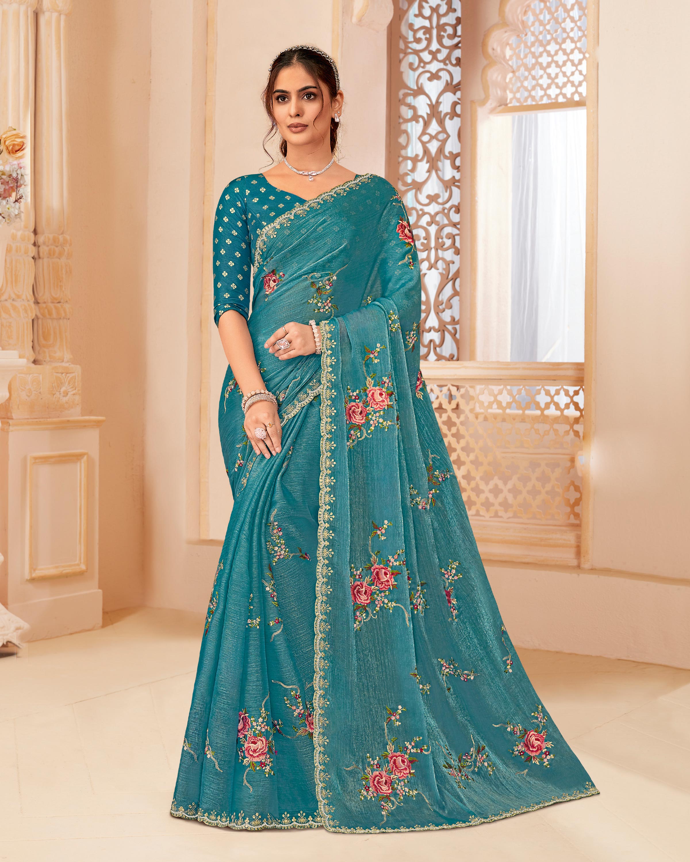 Laxmipati Manmarzi N-2325 Satin Chiffon Blue Saree