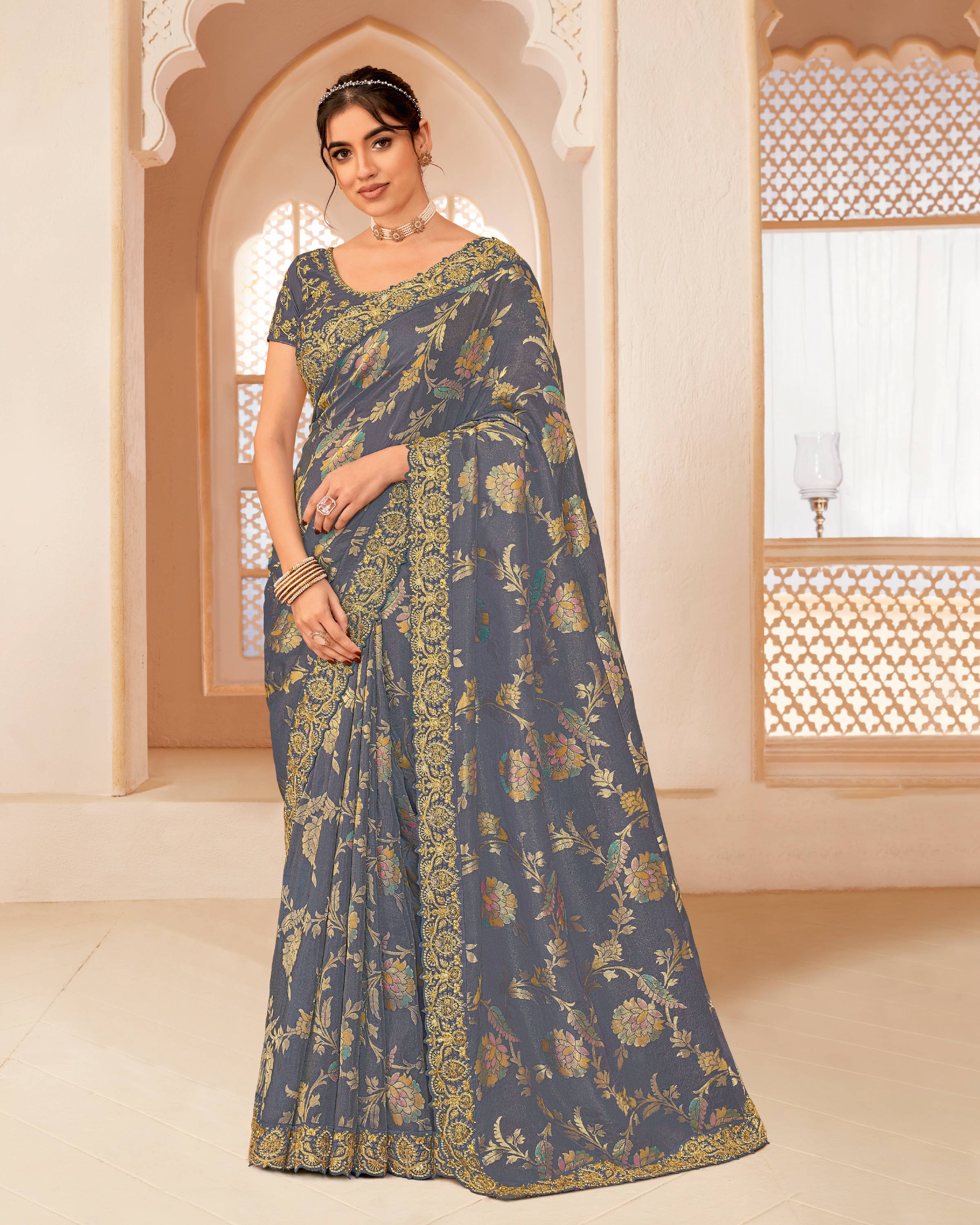 Laxmipati Manmarzi N-2327 Jaquard Grey Saree