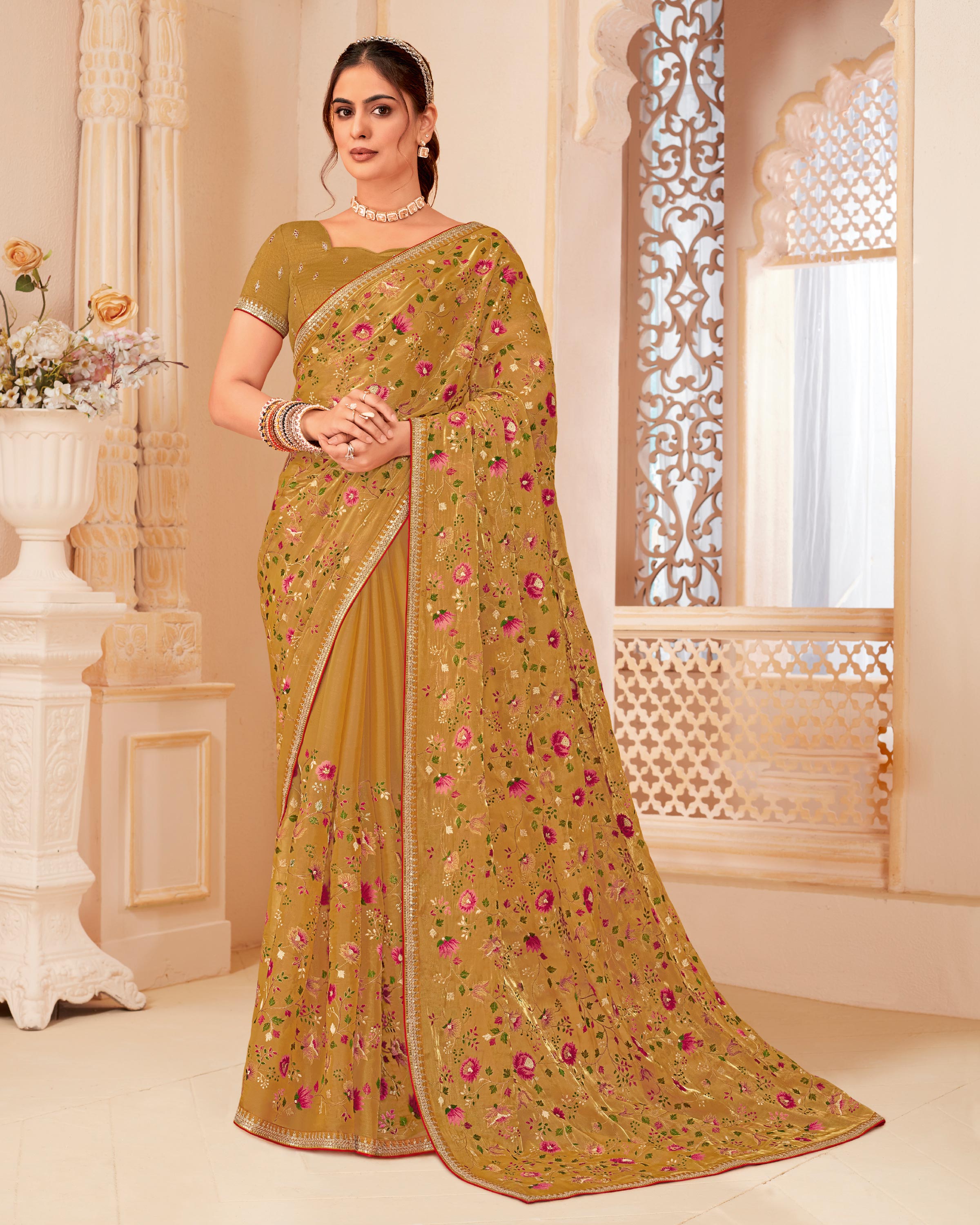 Laxmipati Manmarzi N-2328 Satin Crep Brown Saree