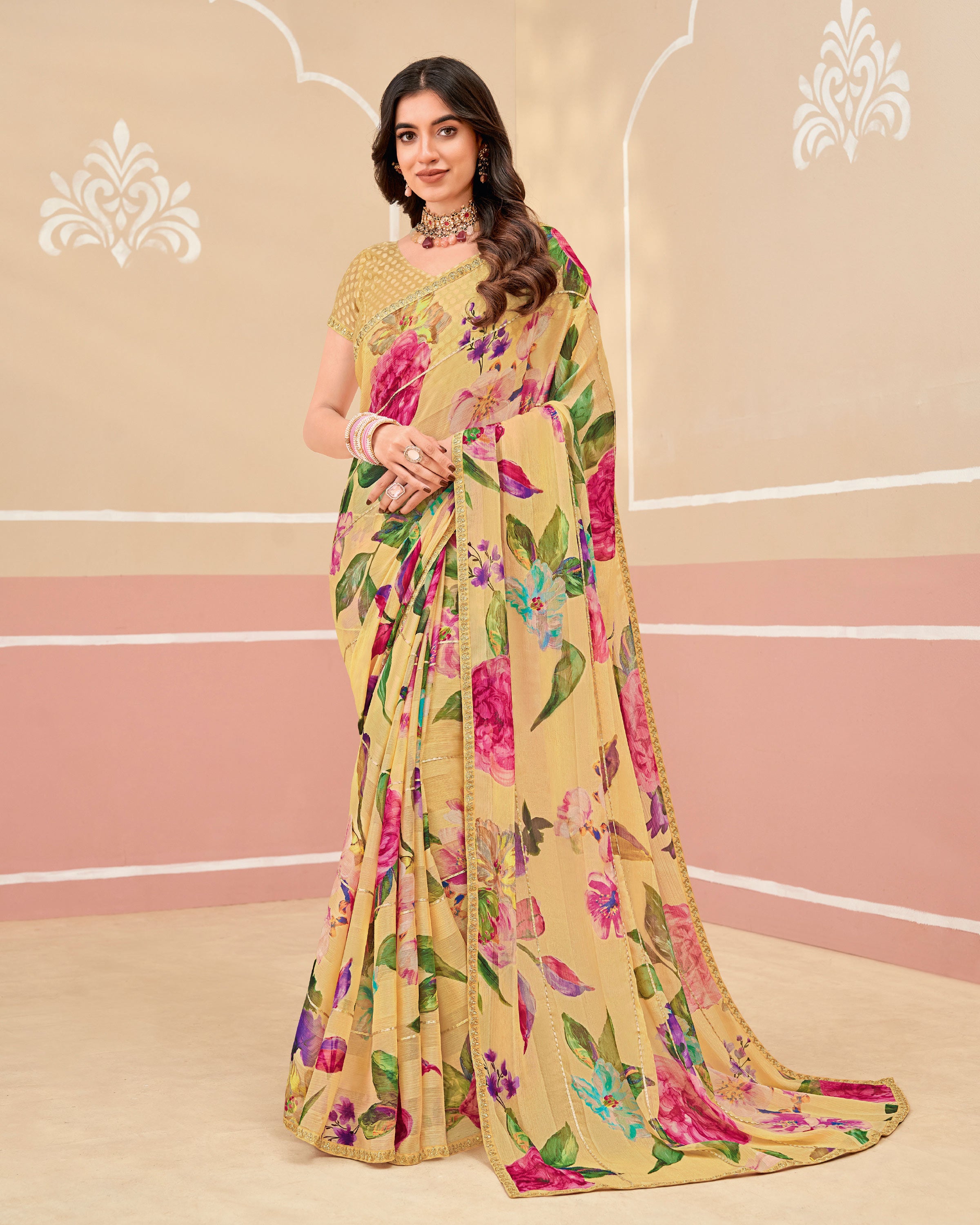 Laxmipati Gold_Spot N-2335 Satin Patta Mustard Saree