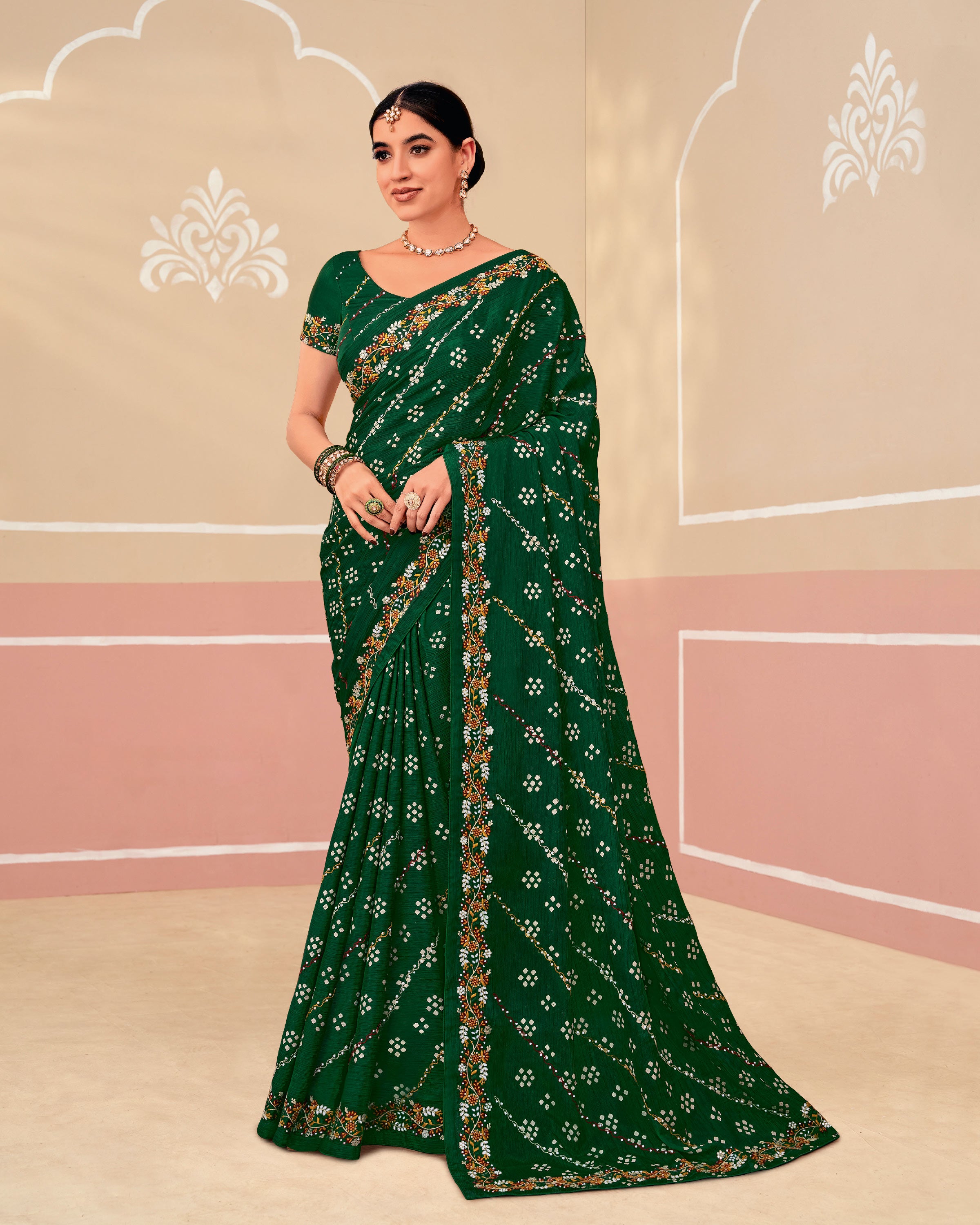 Laxmipati Gold_Spot N-2340 Chiffon Green Saree