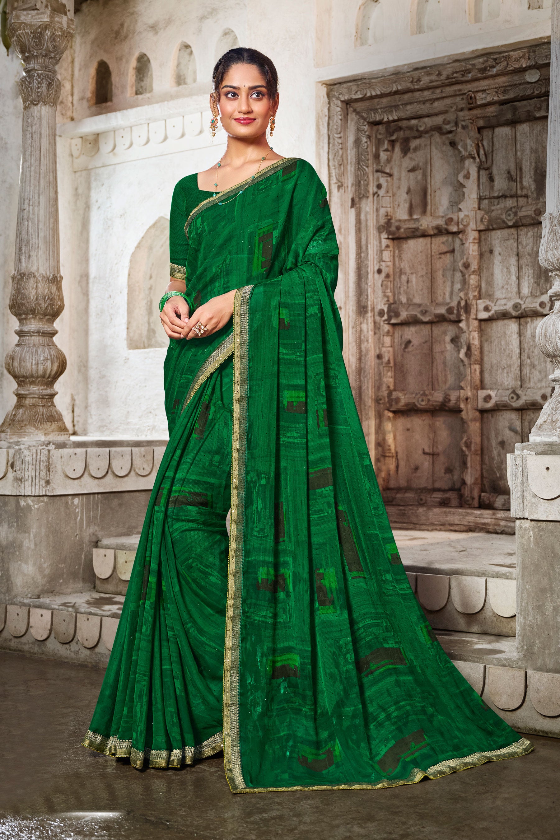 Laxmipati Zill_Mill N-2342 Georgette Green Saree