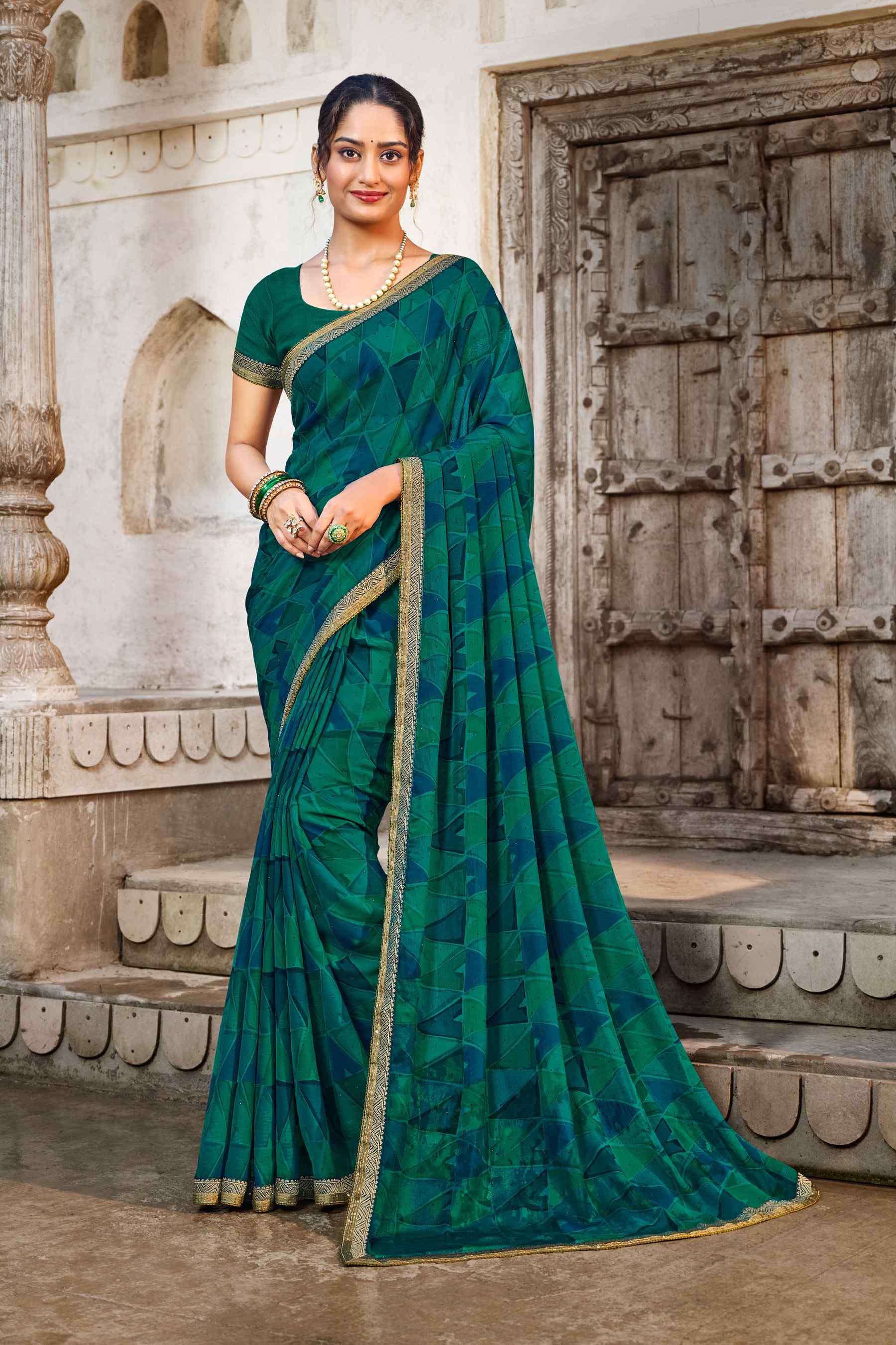 sari Laxmipati Zill_Mill N-2344 Georgette Green Saree