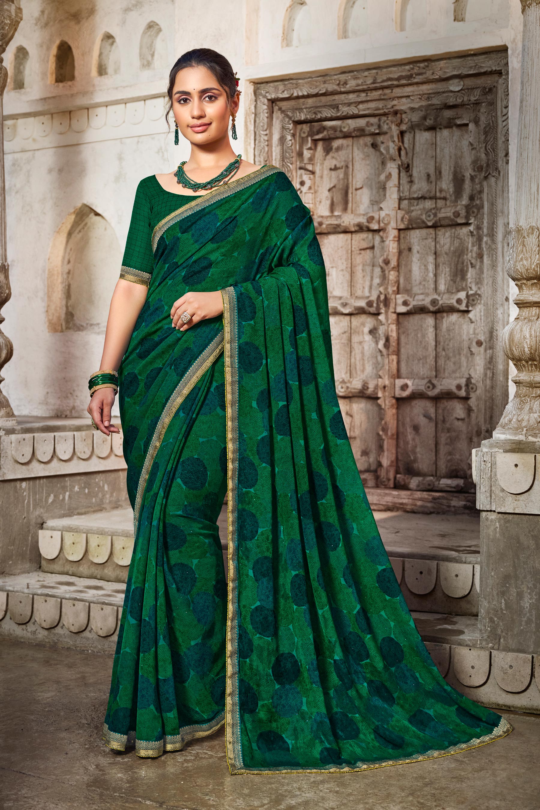 Laxmipati Zill_Mill N-2346 Georgette Green Saree