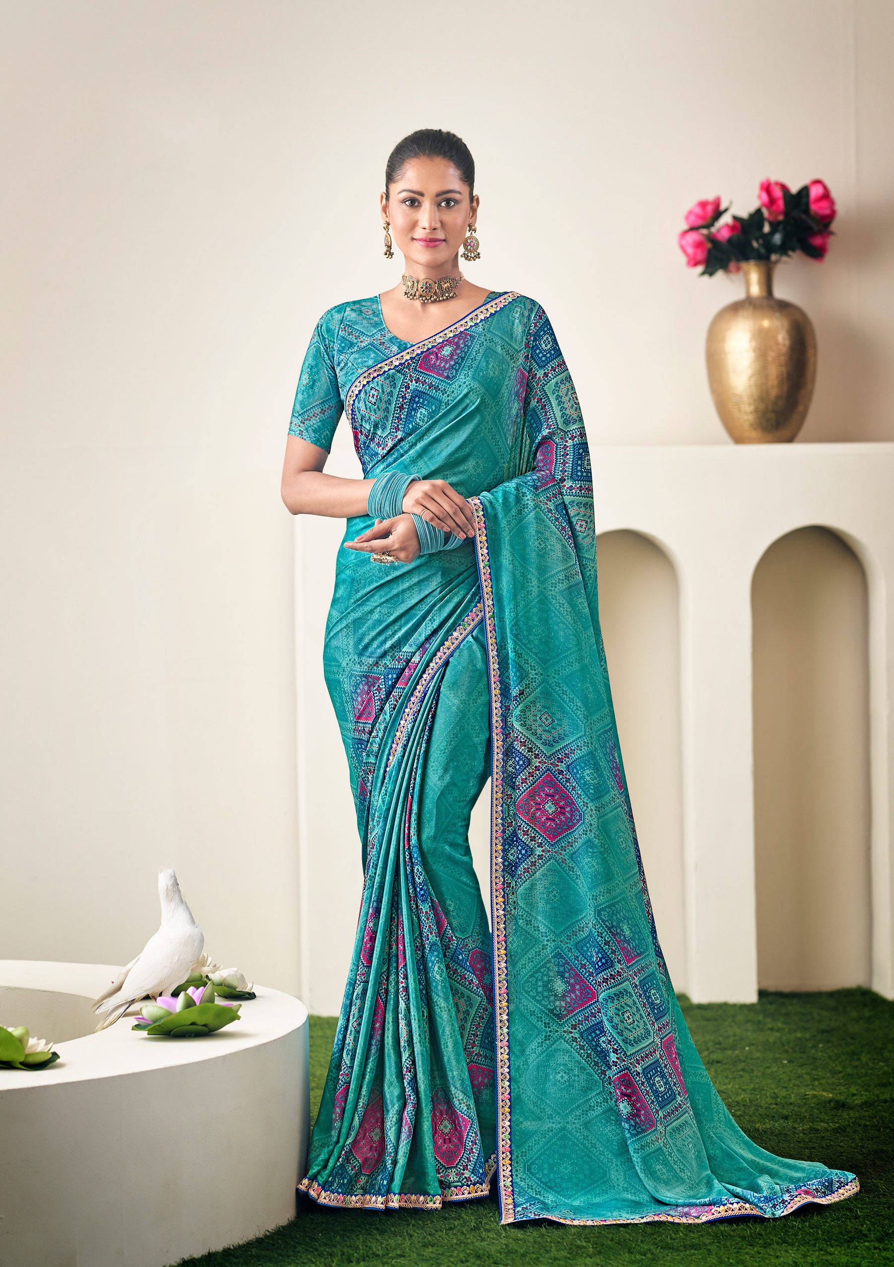 Teal Green Crepe Silk Saree- Dilkhush