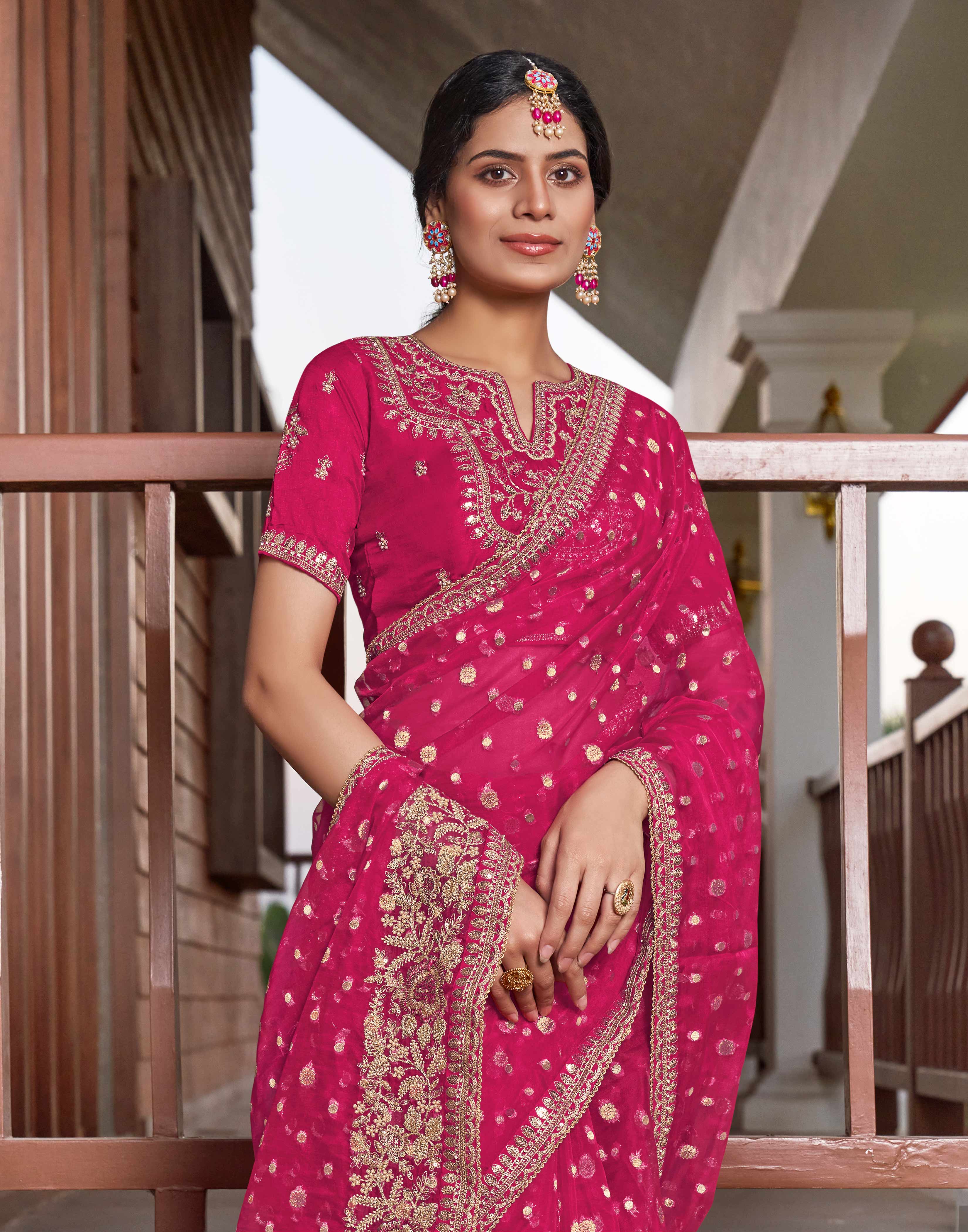 Pink Viscose Saree with Zari & Sequin Work - Aishwrya