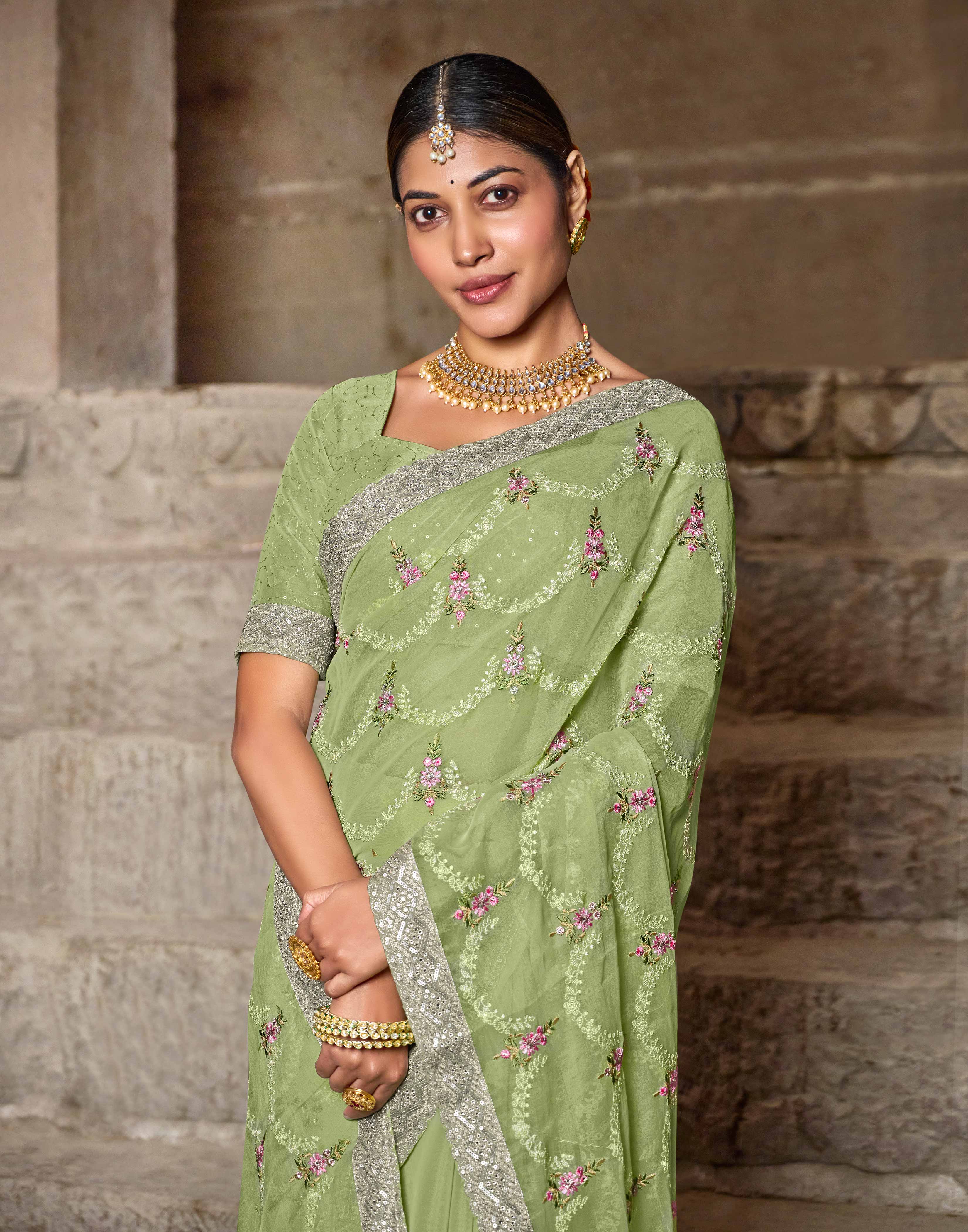 Pastel Green Organza Silk Saree - Aishwrya