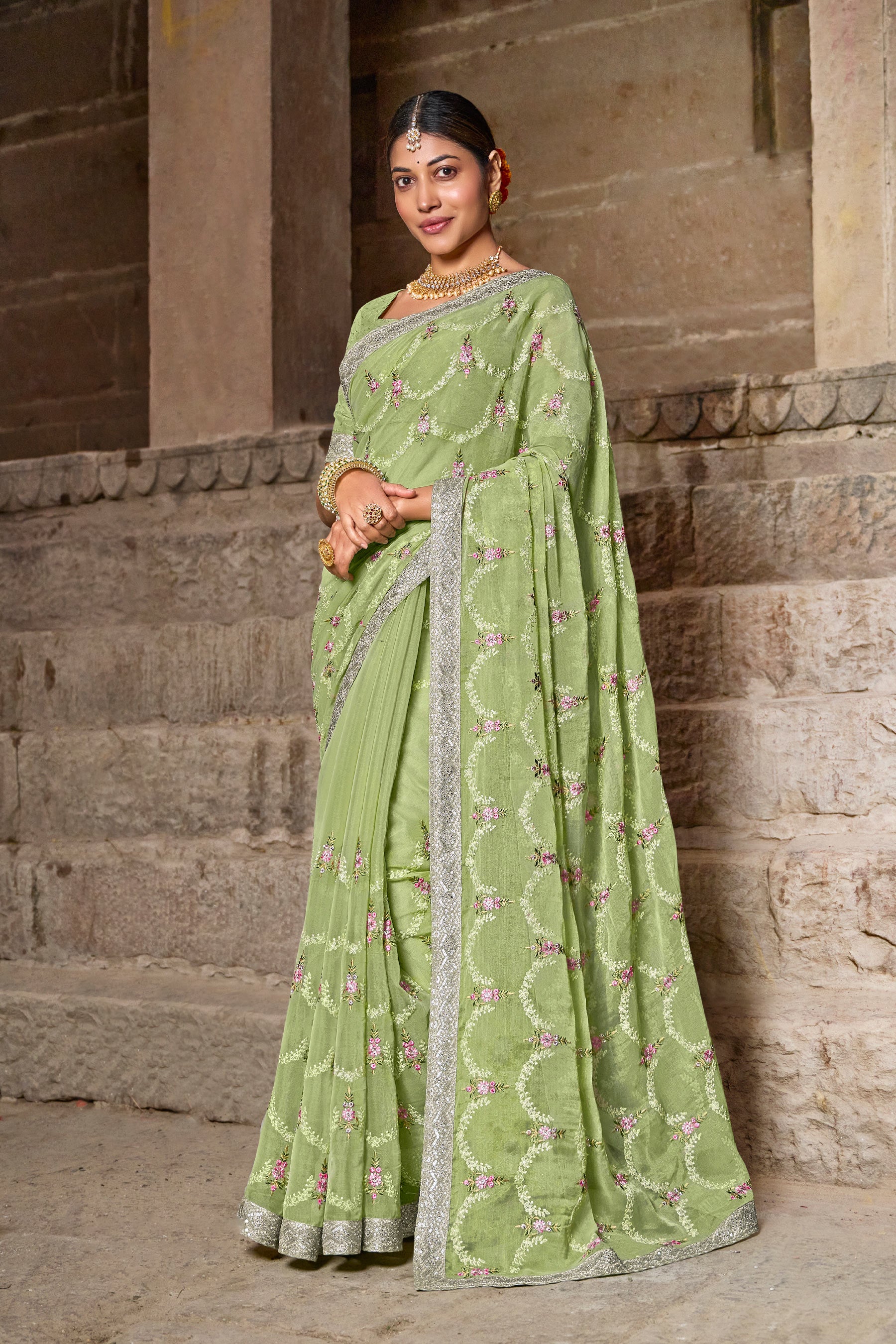 Pastel Green Organza Silk Saree - Aishwrya