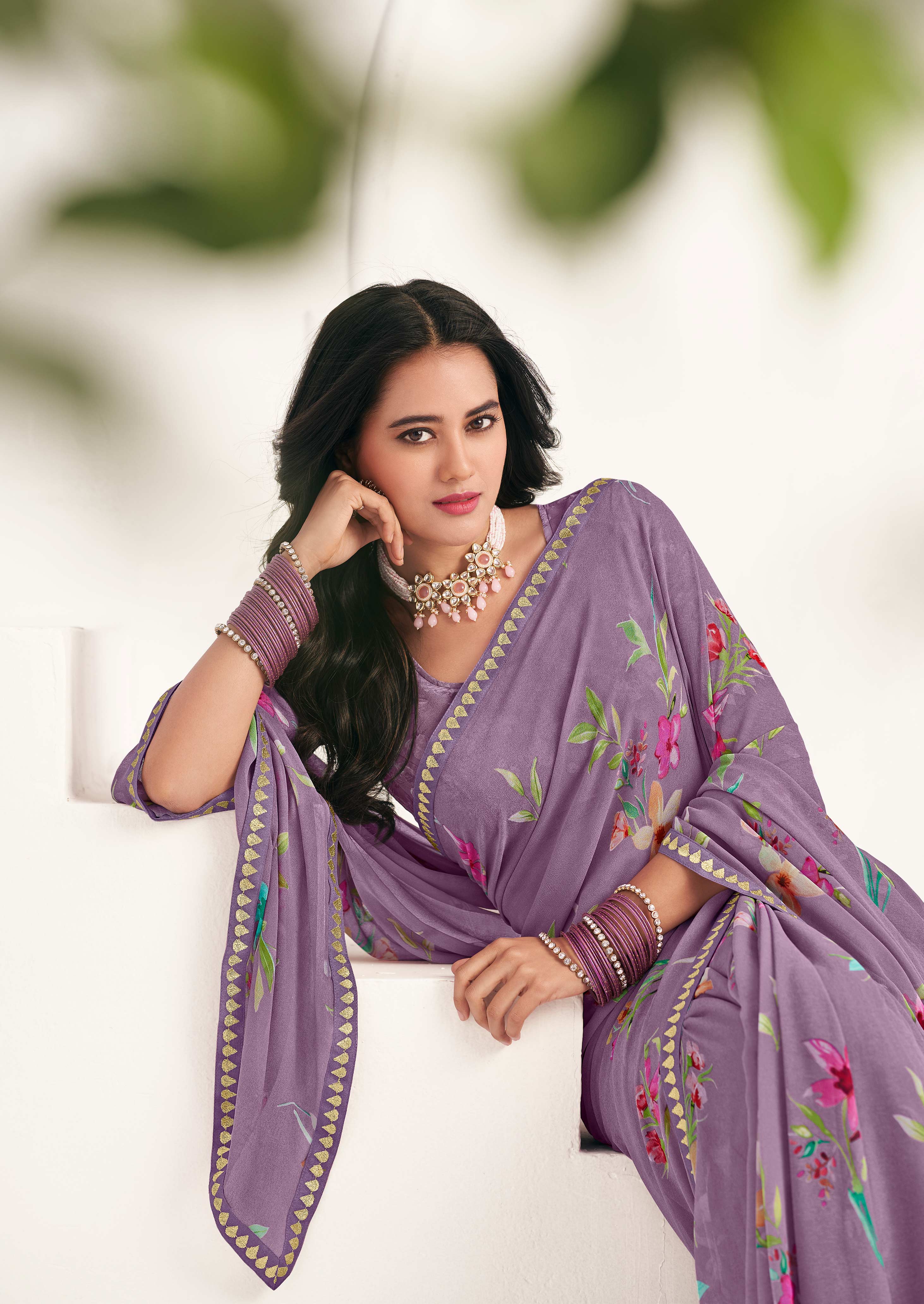 Purple Floral Georgette Saree - Gulabo