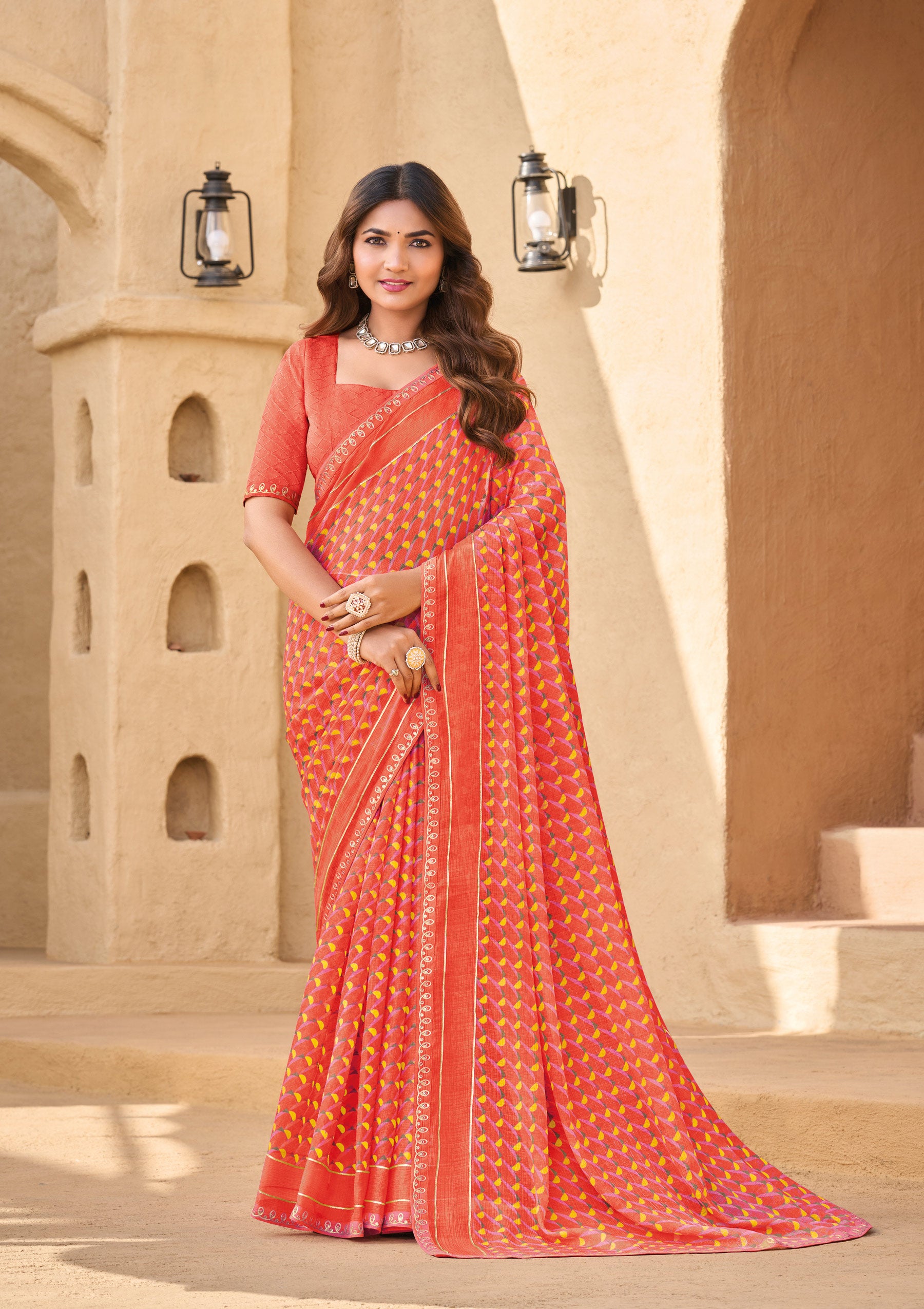 Orange Chiffon Saree - Shamli